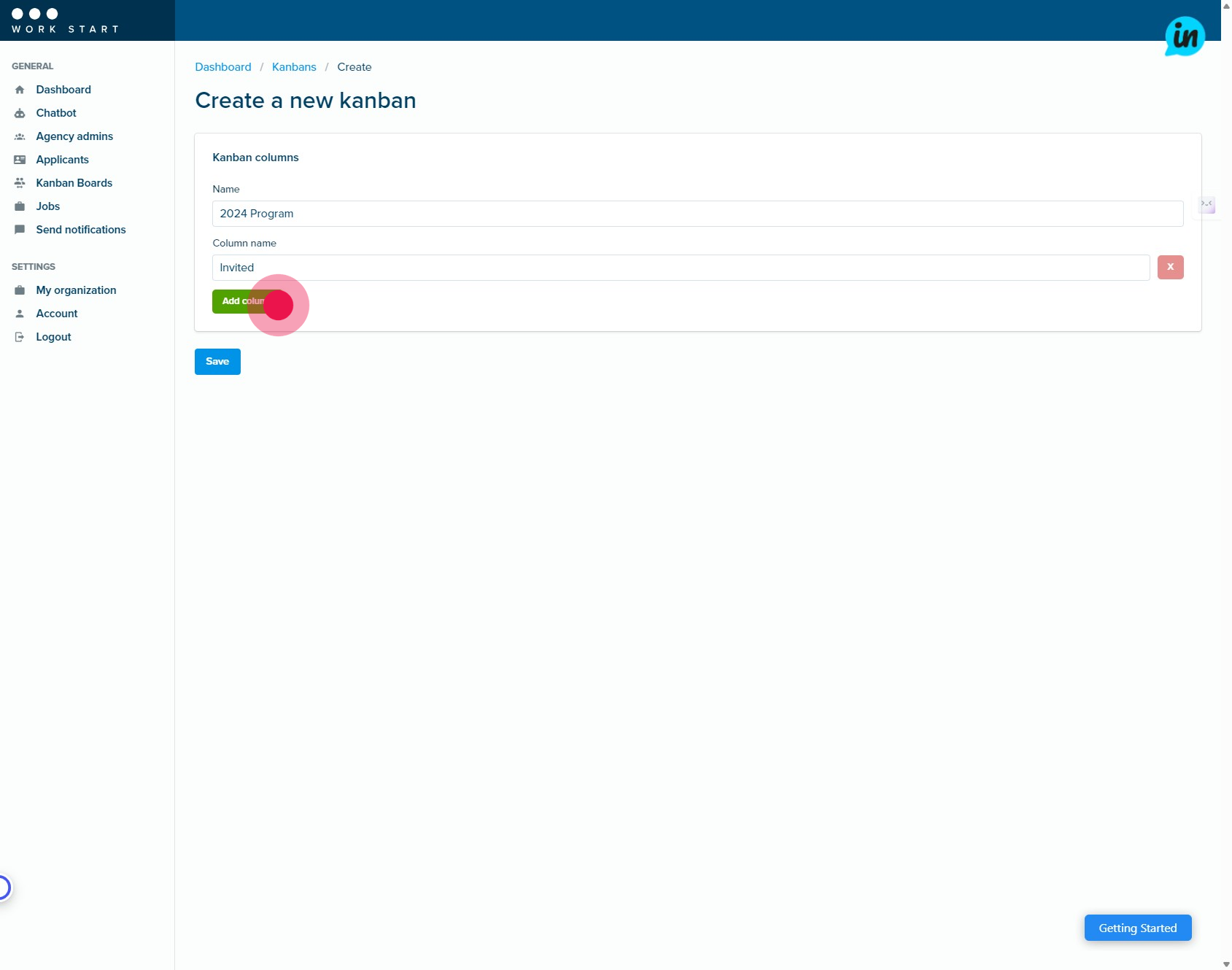 4 Click on "Add column"