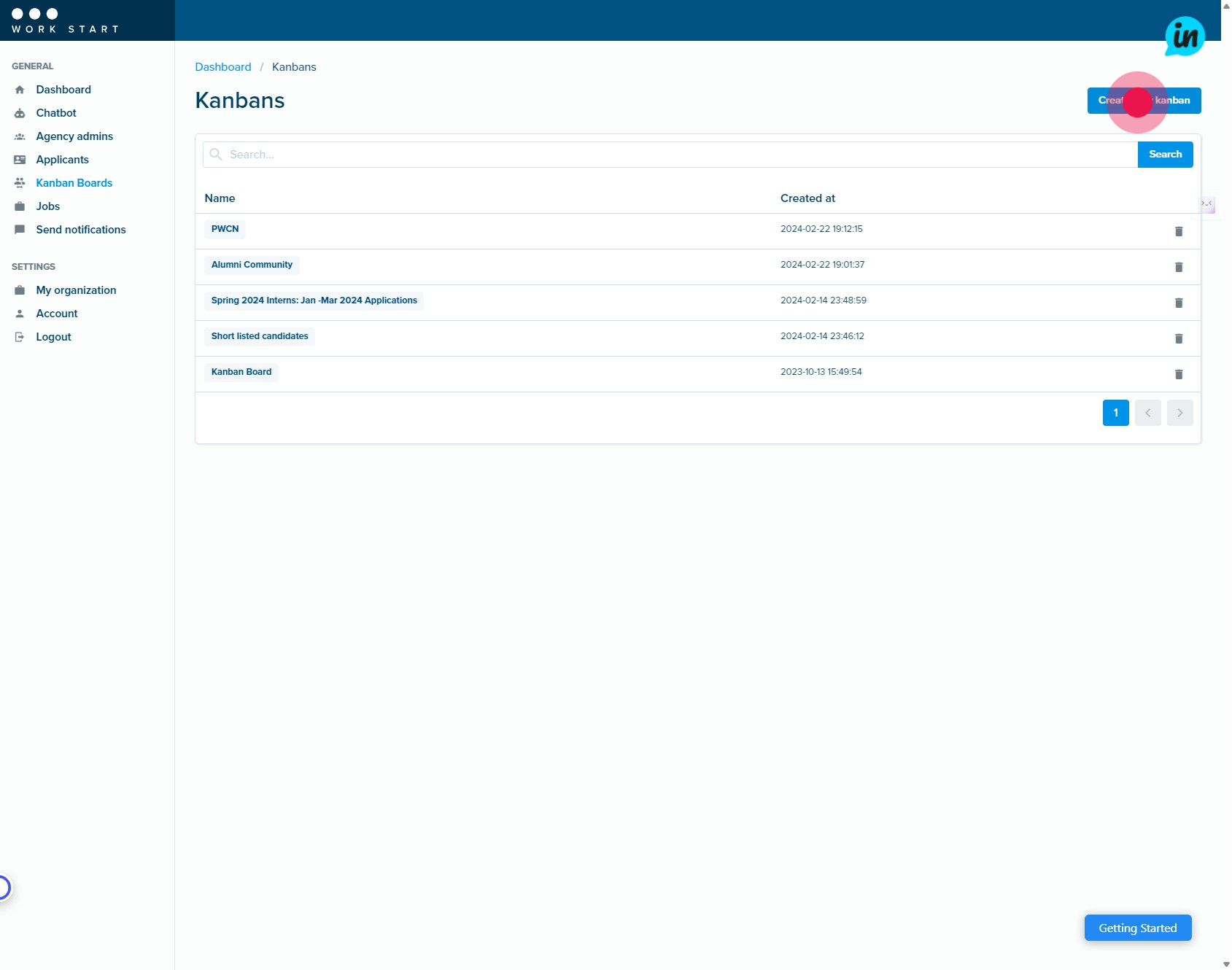 1 Click on "Create new kanban"