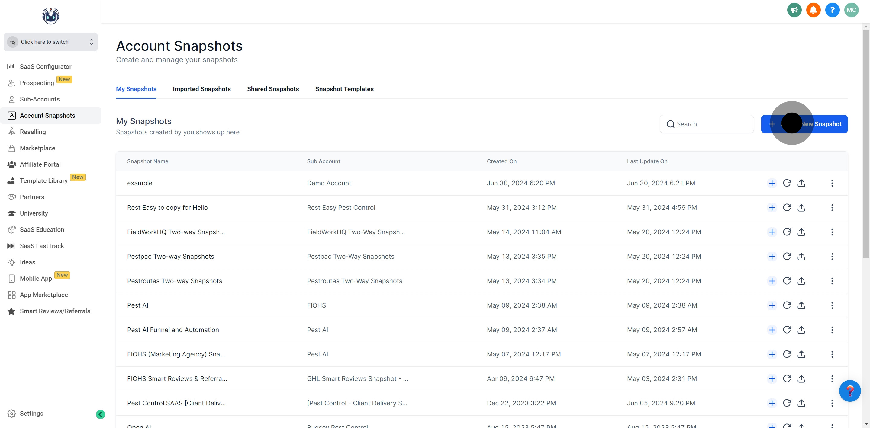4 Now, click on "Create New Snapshot".