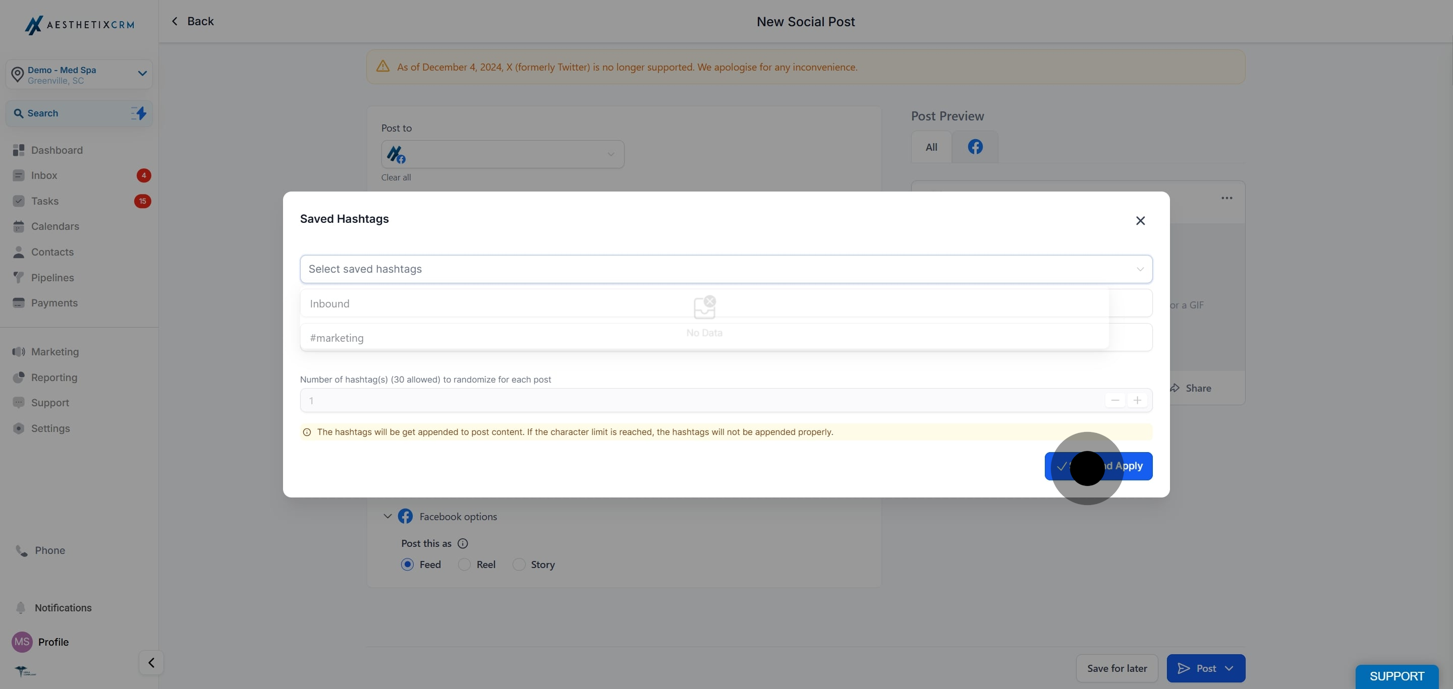 8 Click on "Number of hashtag(s) (30 allowed) to randomize for each post".