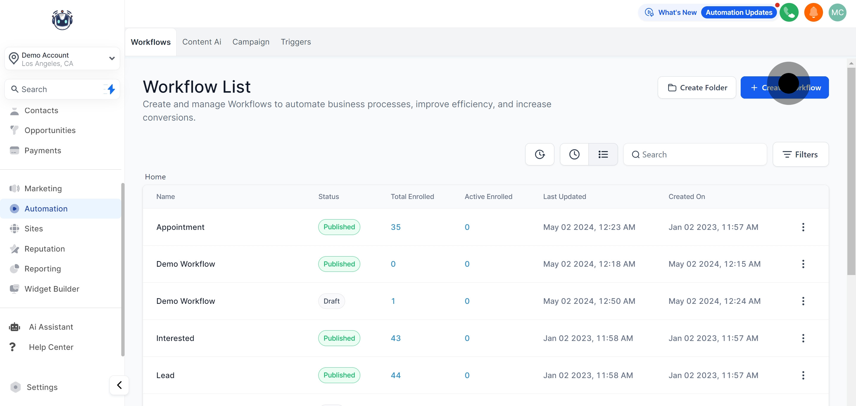 1 Click on "Create Workflow".