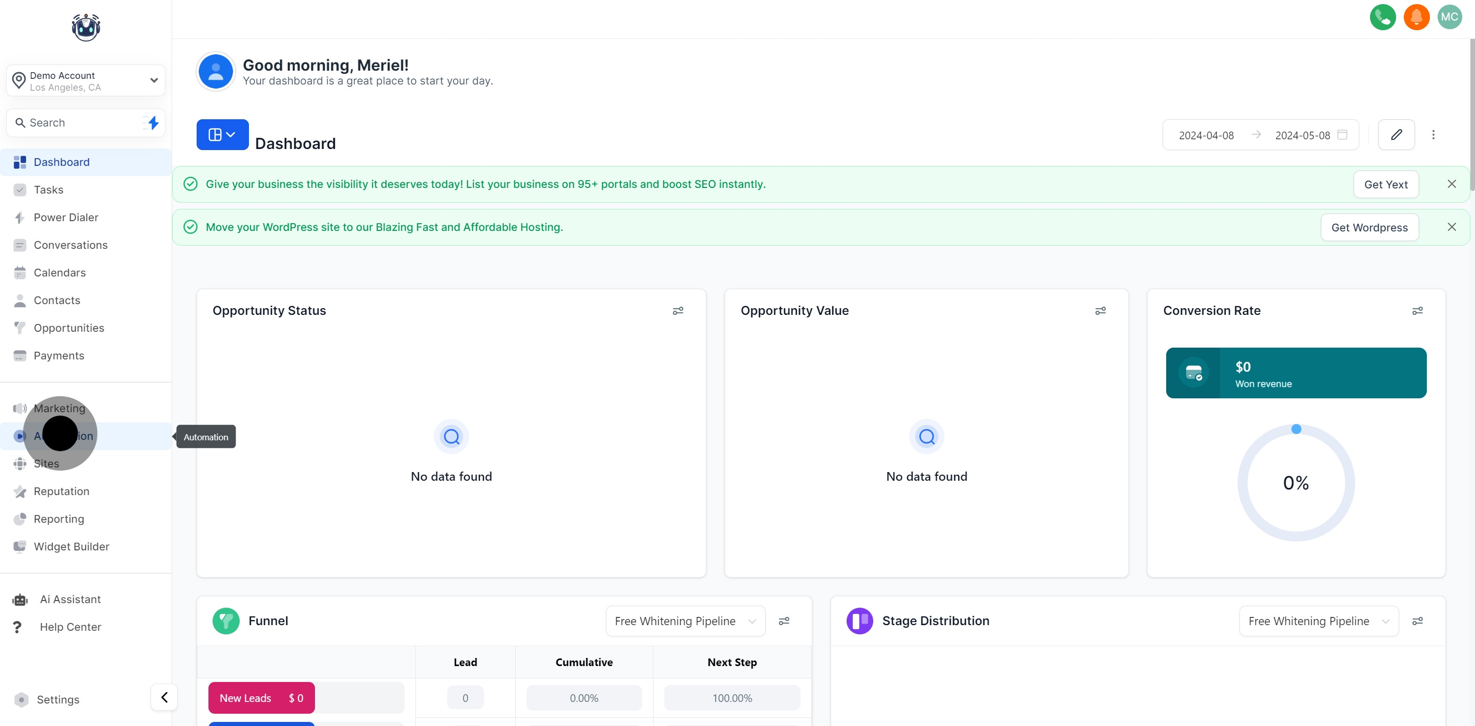 1 To get started, click on "Automation".