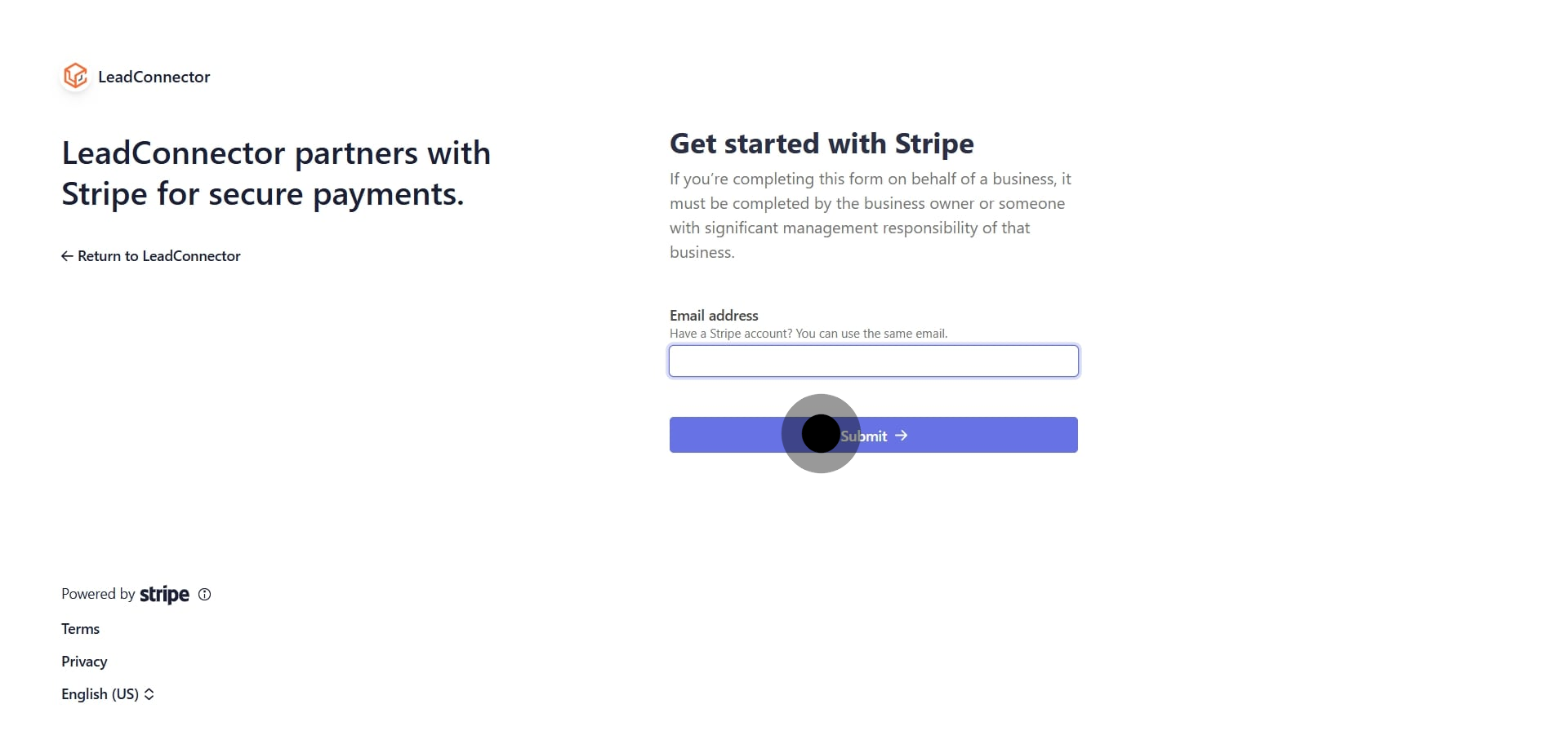 6 Then, click on "Get started with Stripe".