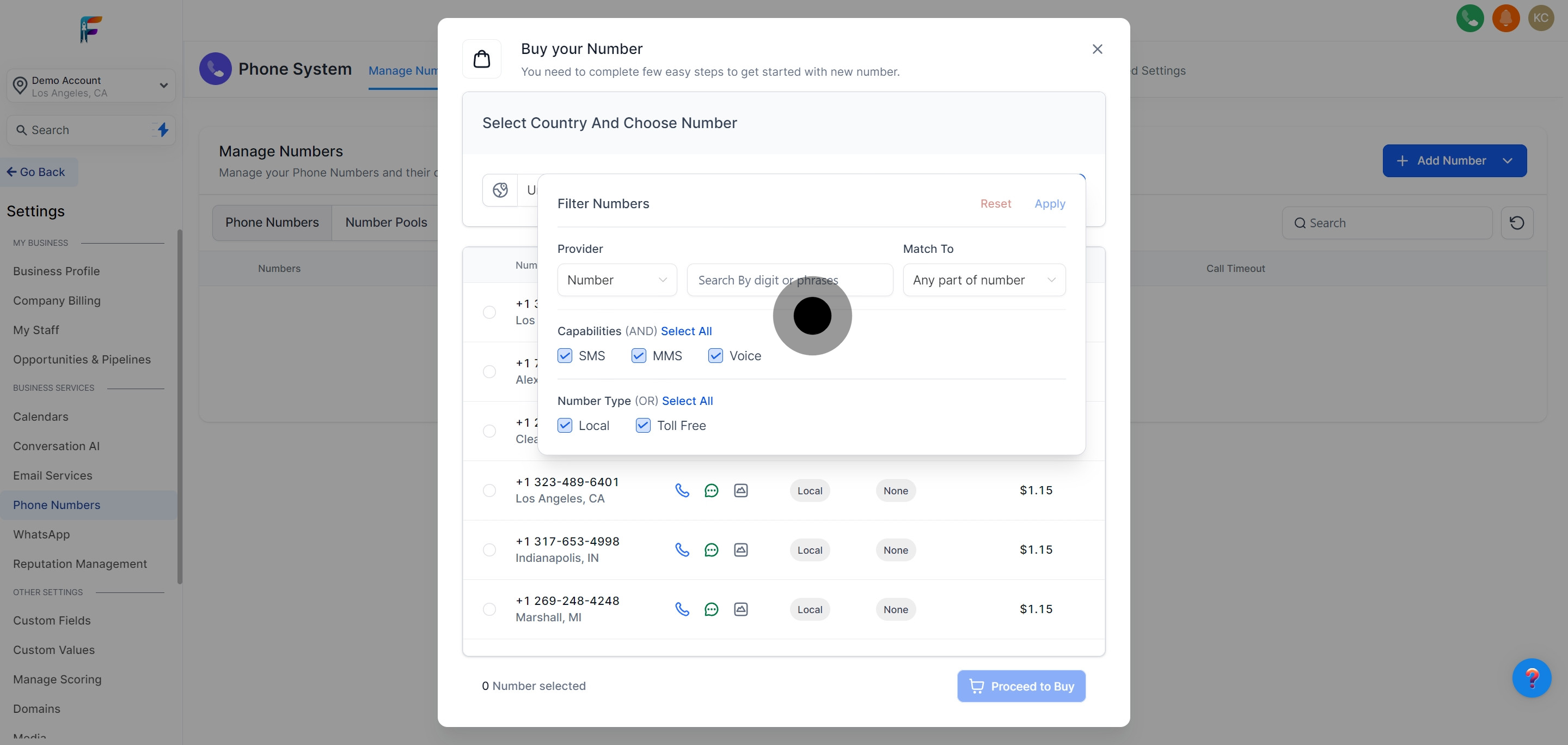 6 Click on "Filter Numbers".