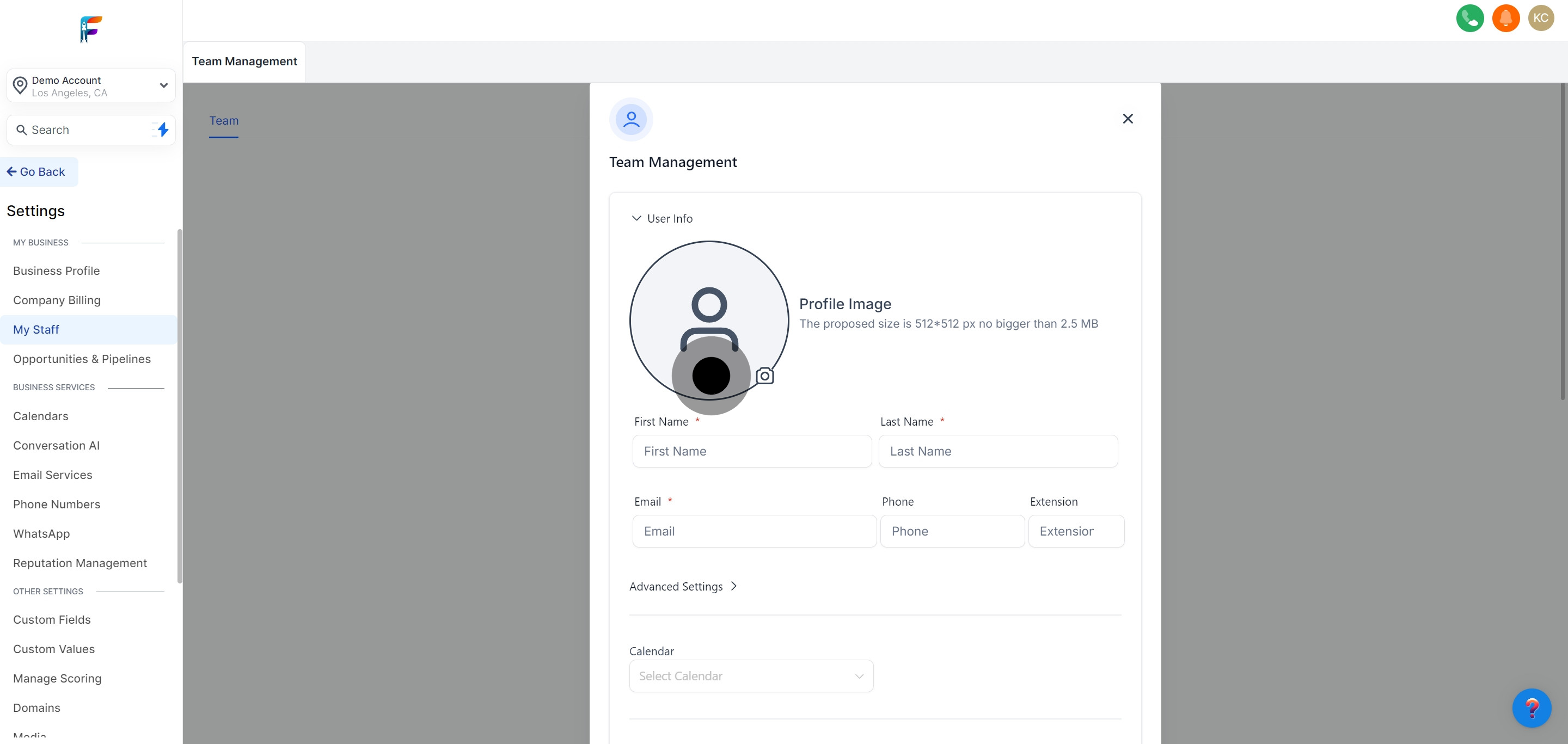 4 Click on "Profile Image".