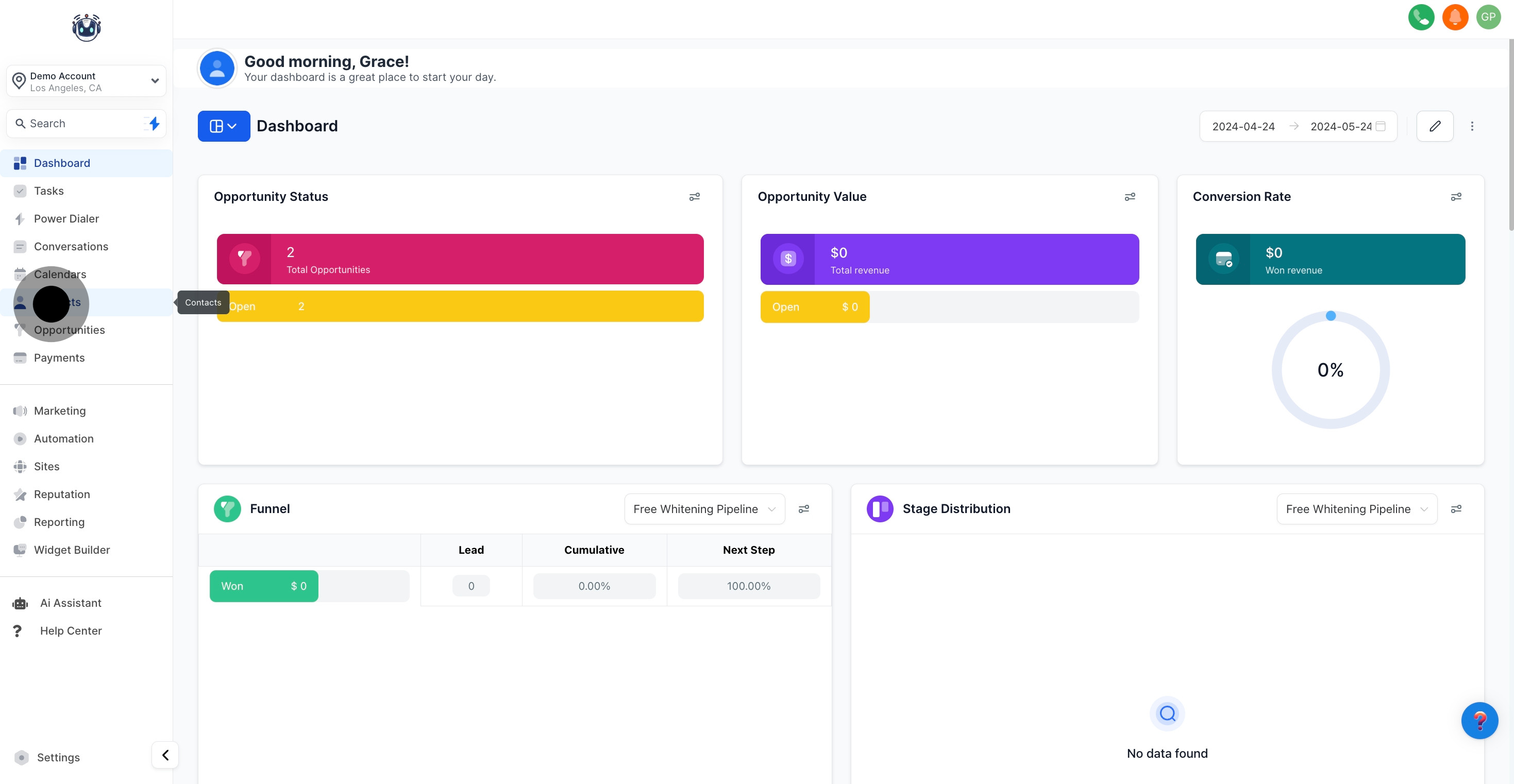 1 To get started, click on "Contacts".