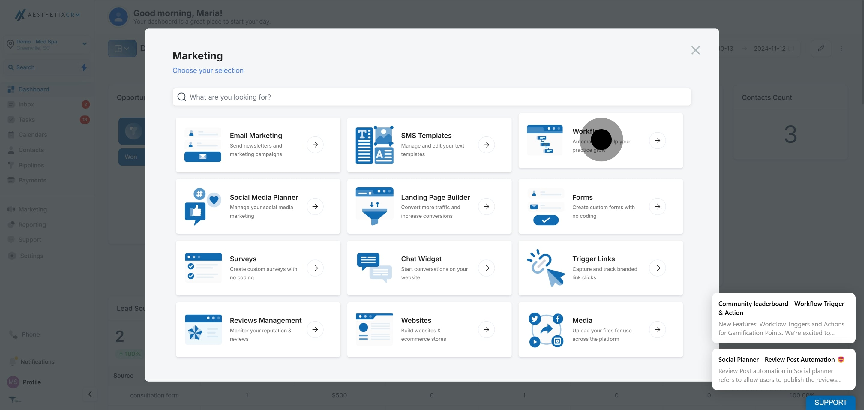 2 Next, click on "Automation to help your practice grow".