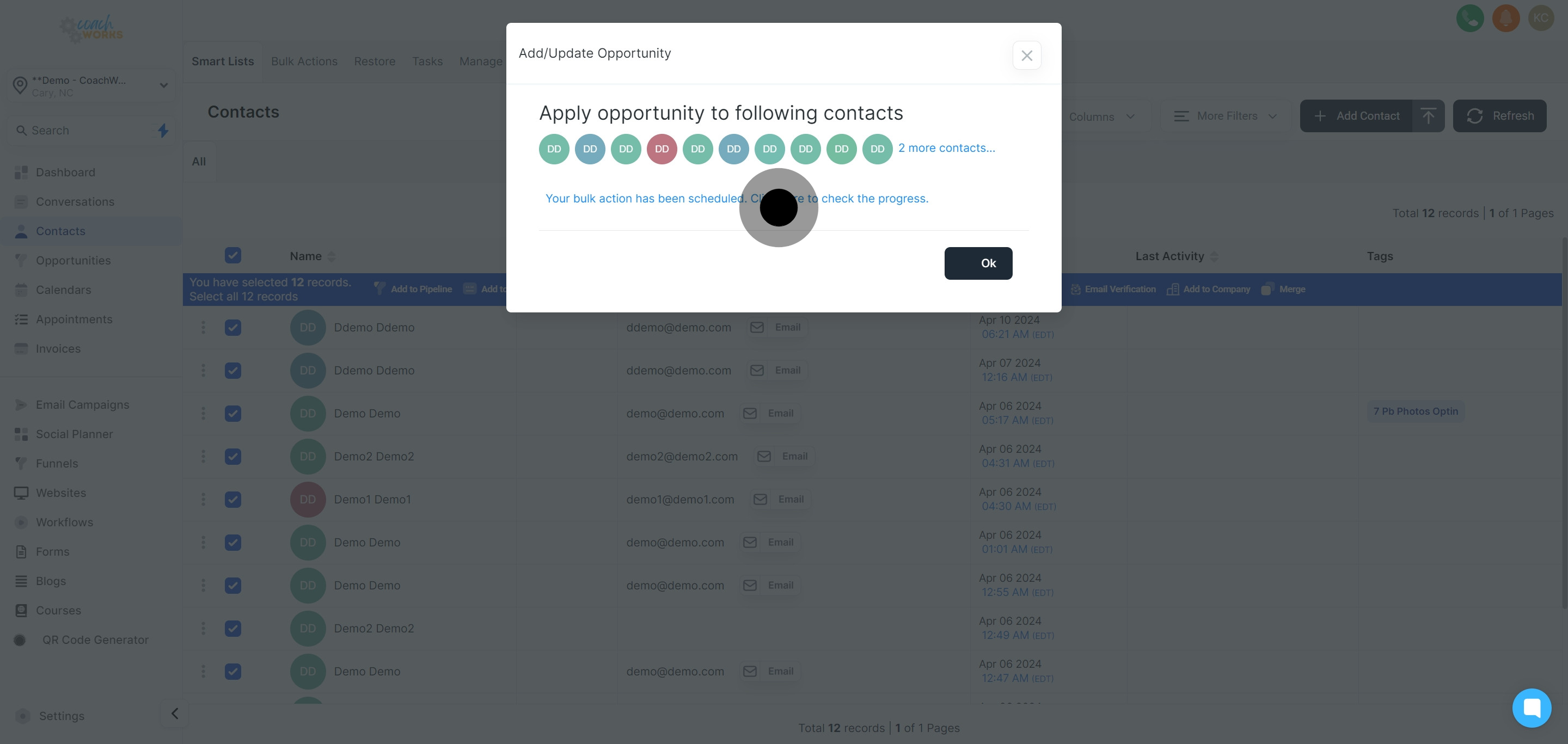 14 Now, click on "Your bulk action has been scheduled. Click here to check the...".