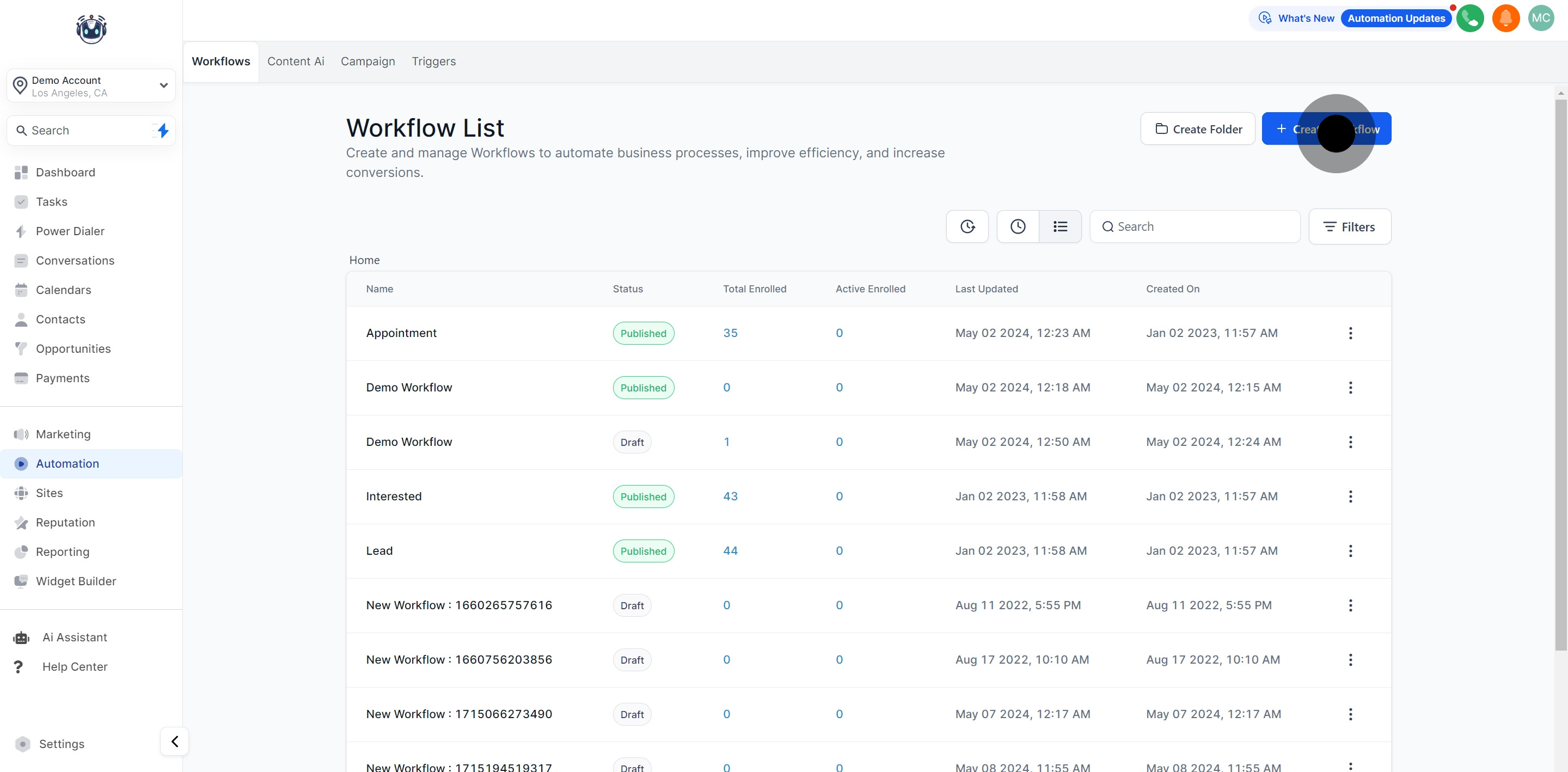 2 Click on "Create Workflow".