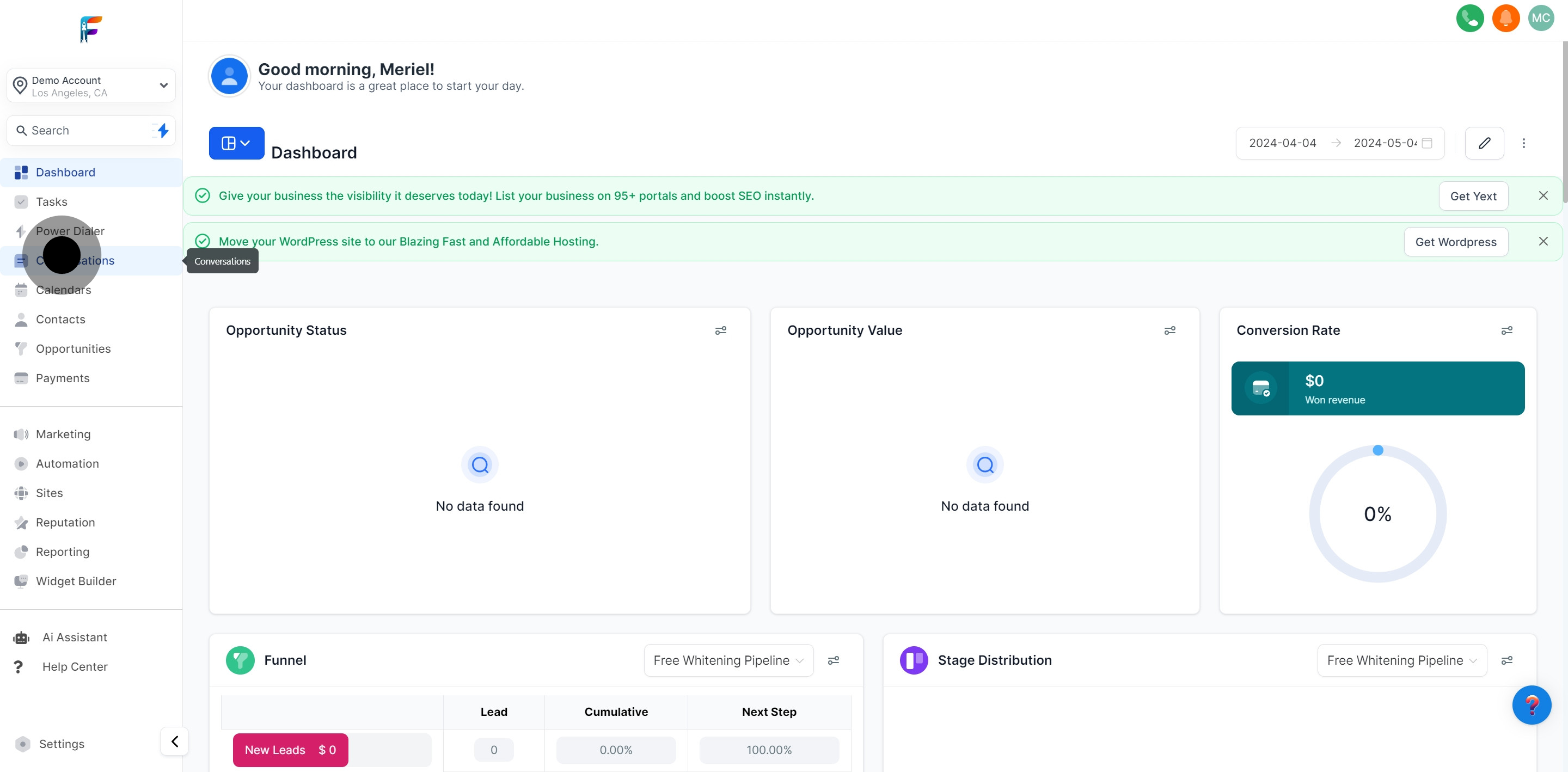 1 Click on "Conversations".