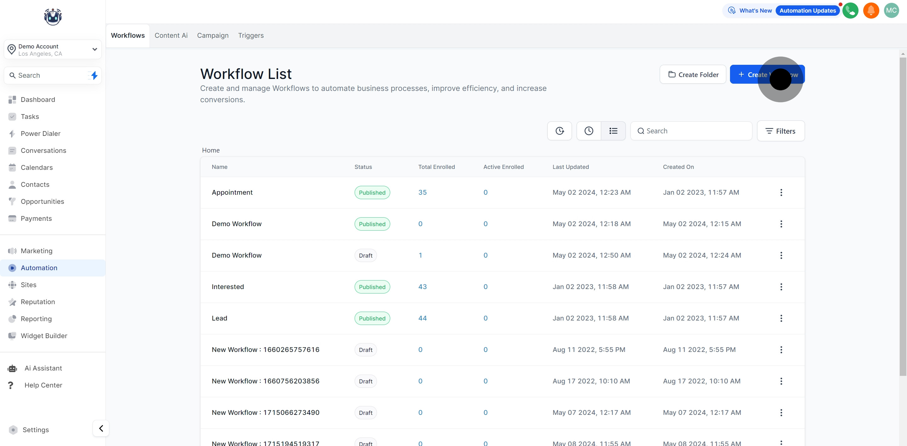 2 Click on "Create Workflow".