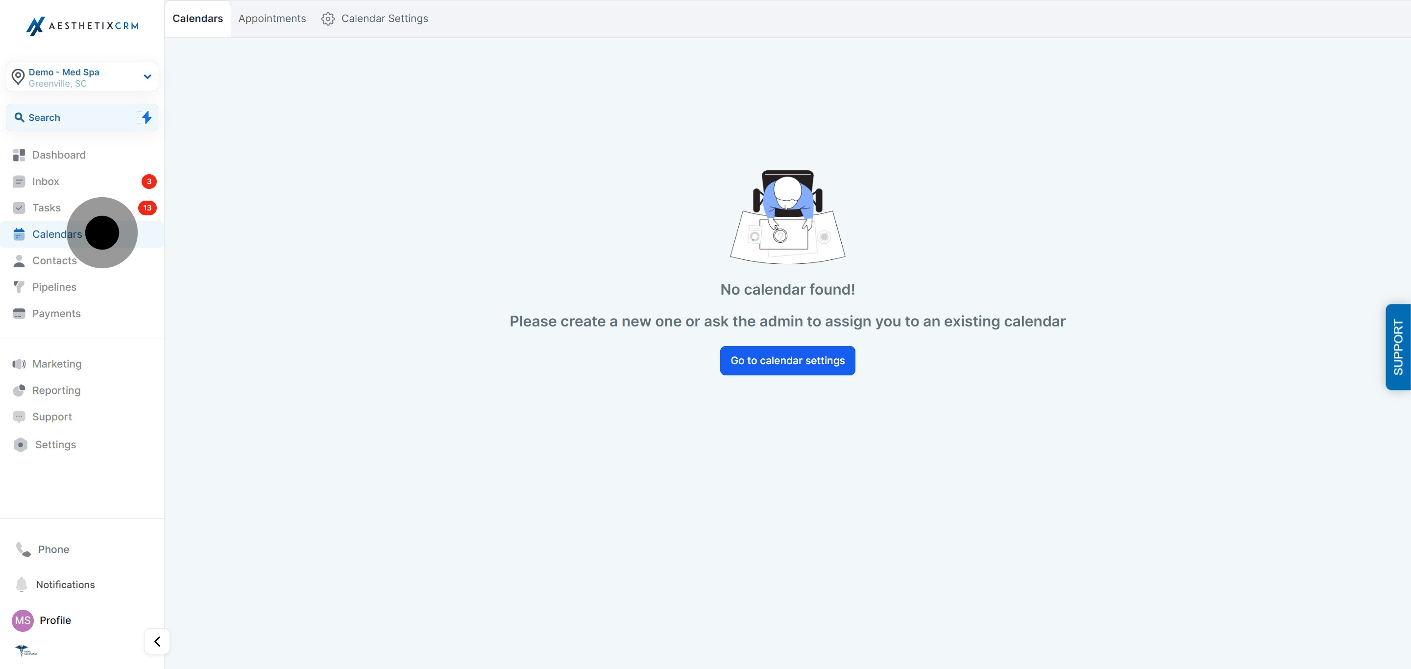 1 To get started, click on "Go to calendar settings".