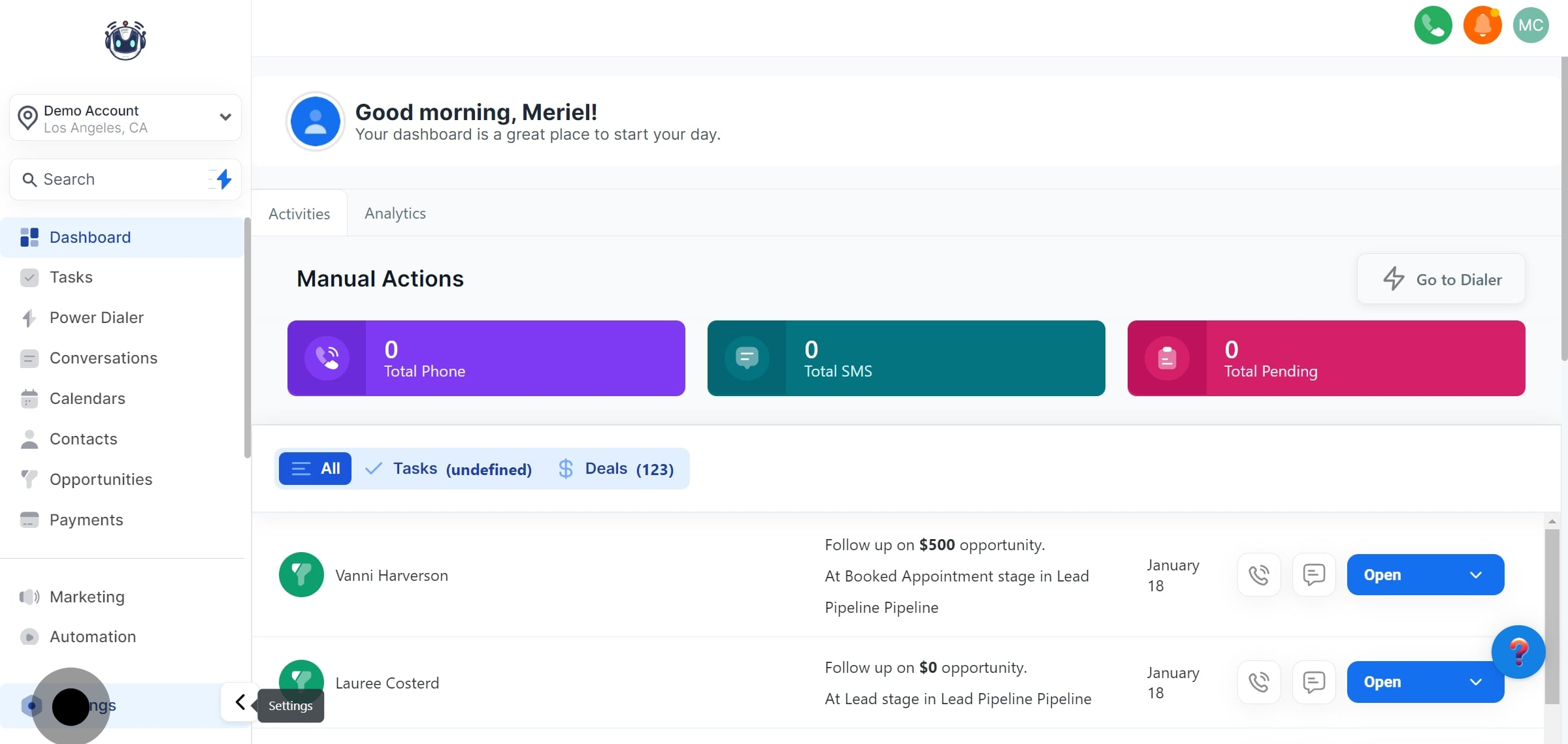 1 Click on "Settings".