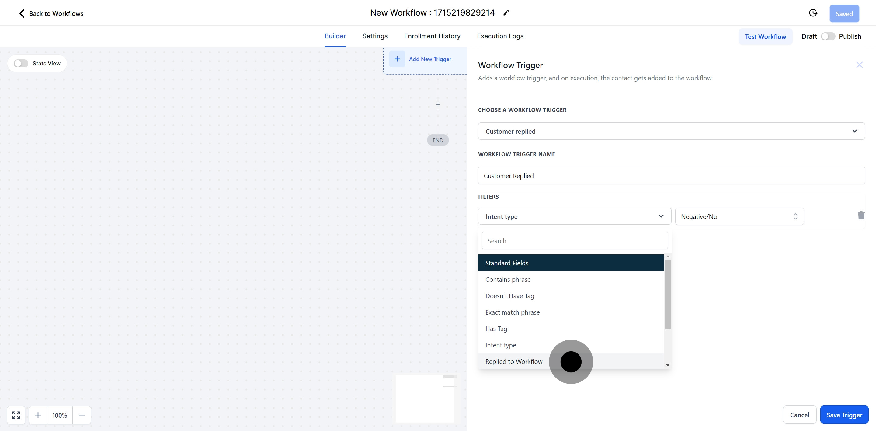 18 Now, click on "Replied to Workflow".