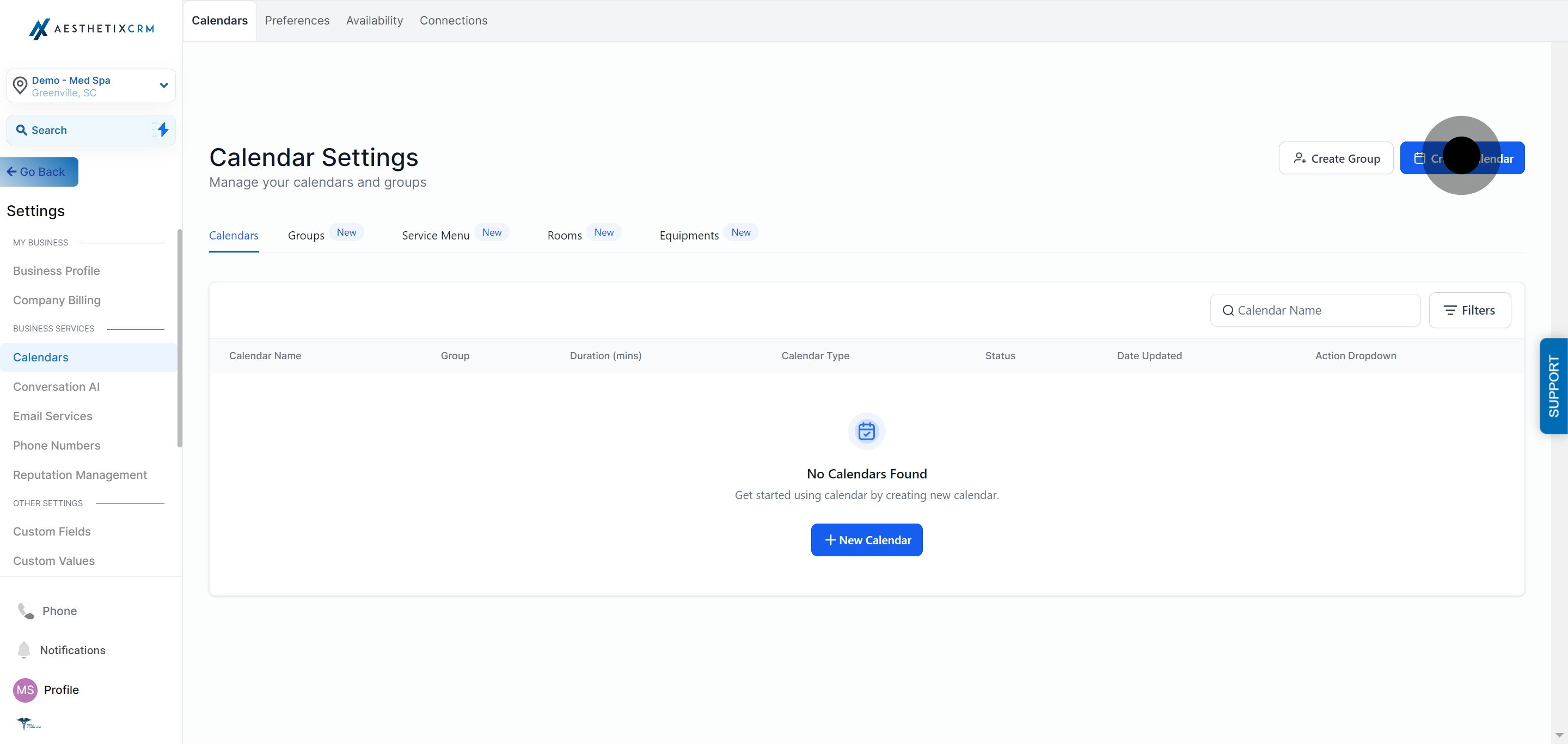 2 Now, click on "Create Calendar".