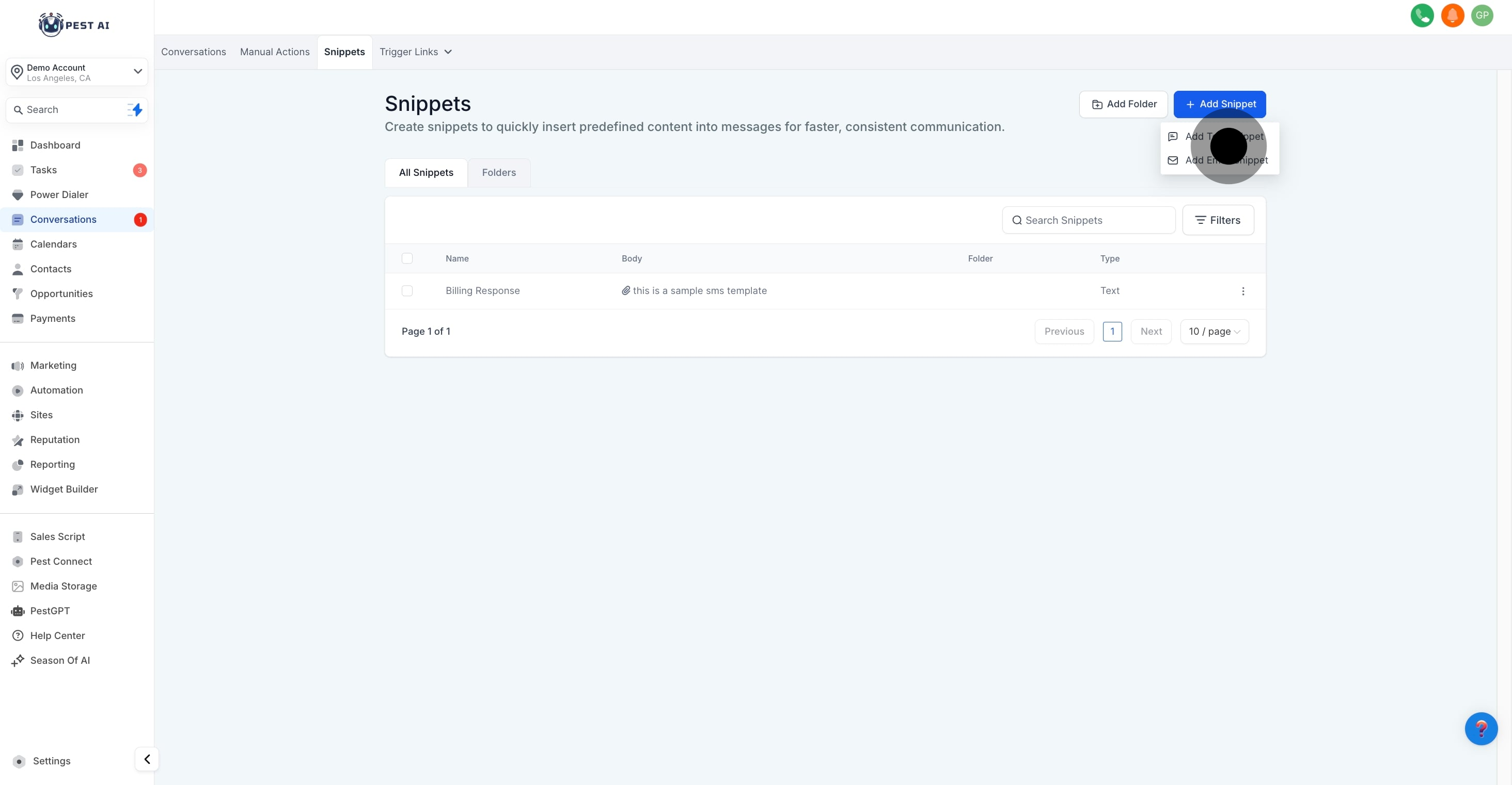4 Click on "Snippets".