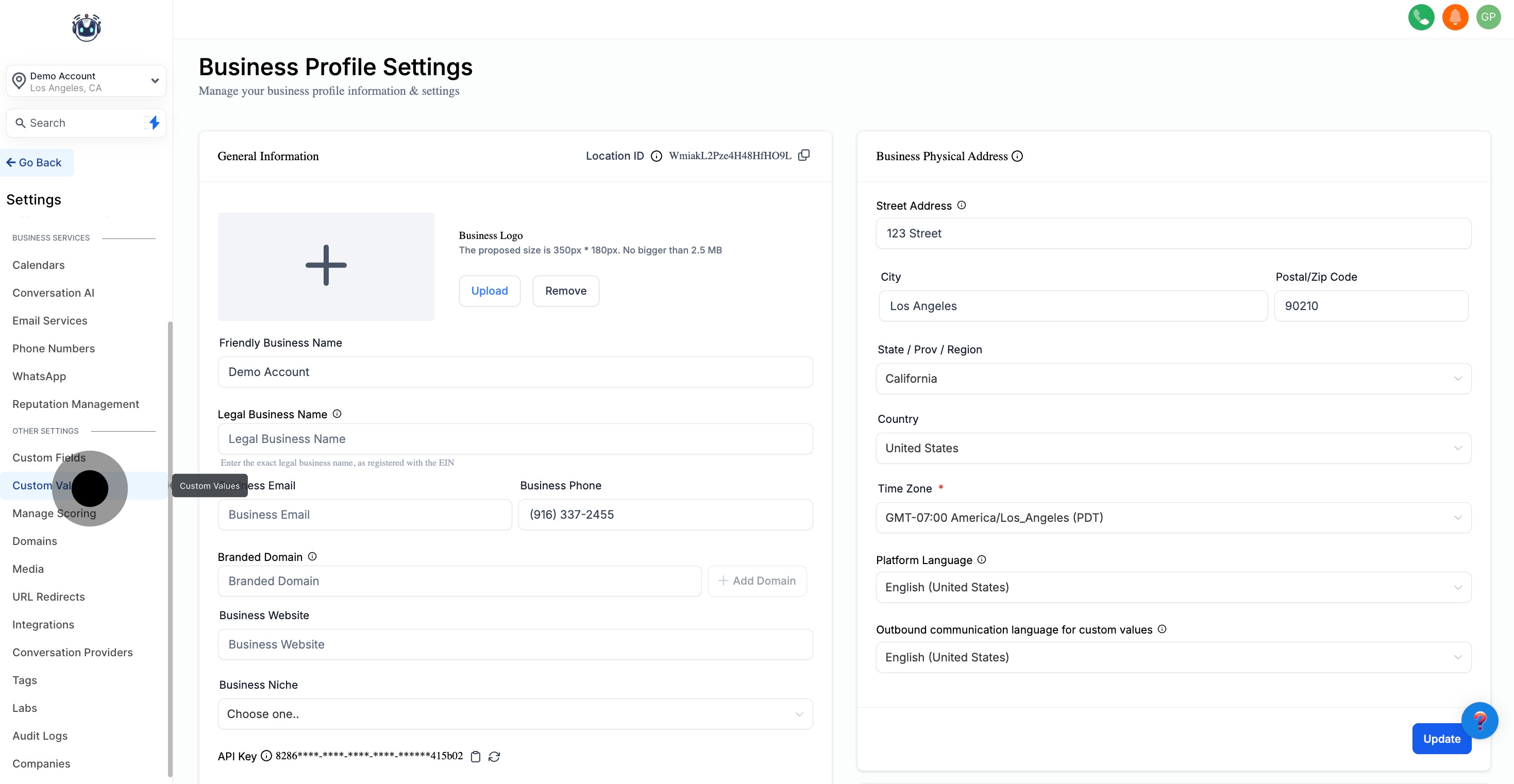 2 Now, click on "Custom Values".