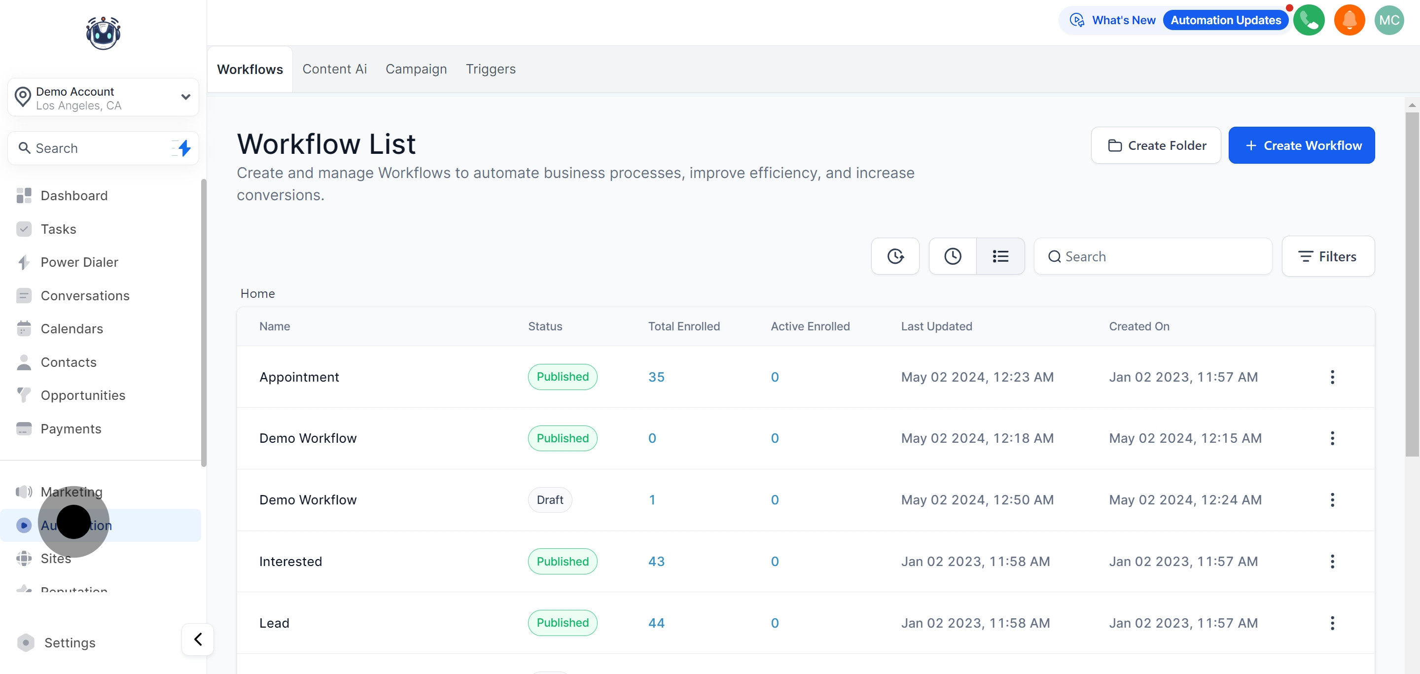 1 First, click on "Automation".