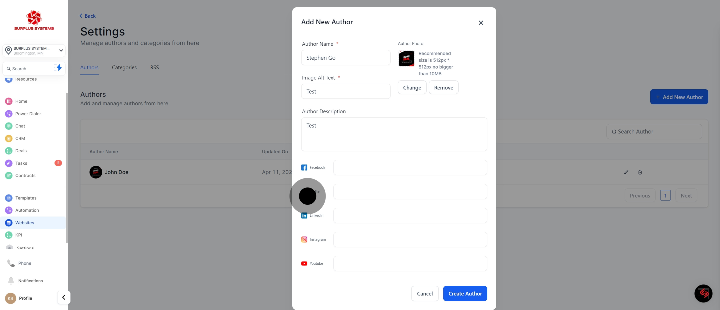 10 Once that's done, click on "Create Author".