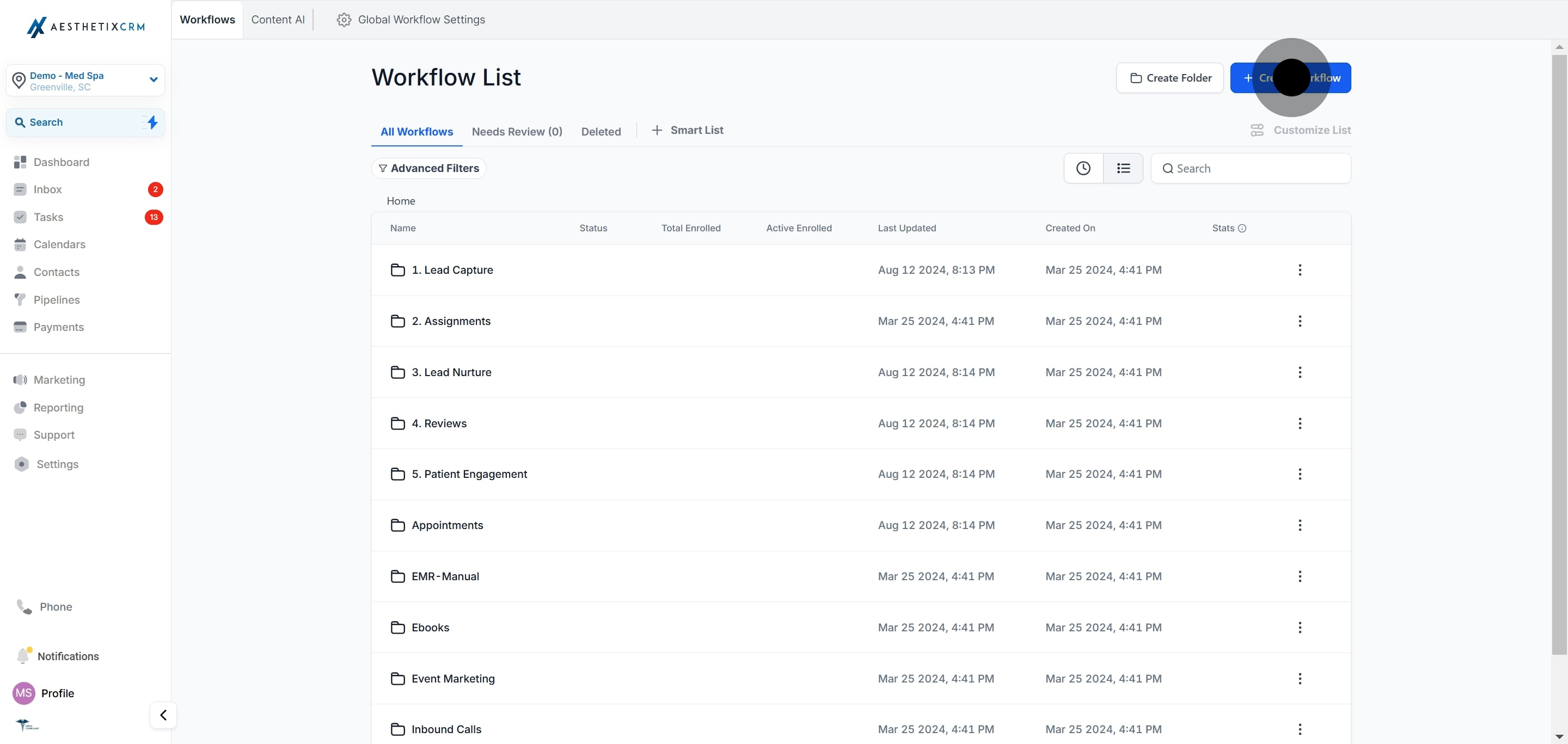 3 Click on "Create Workflow".