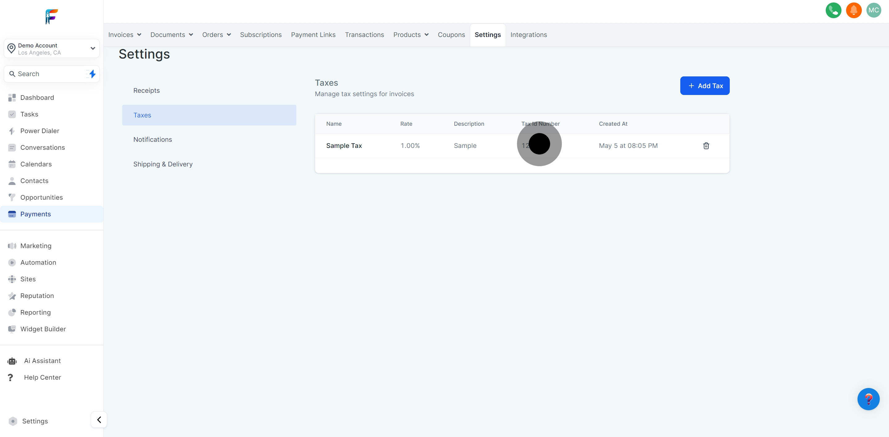 8 After, click on "Tax Id Number".