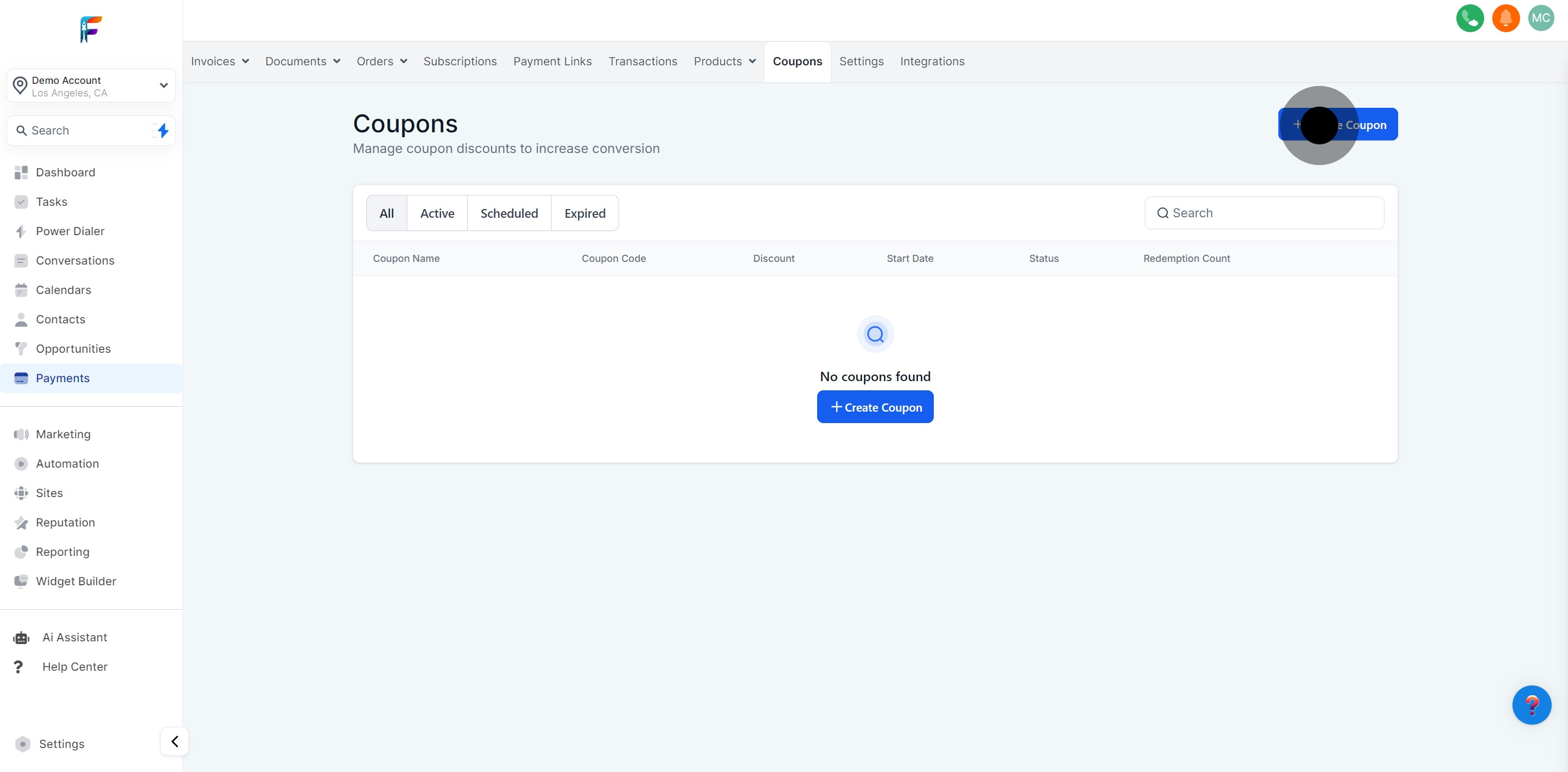 3 Click on "Create Coupon".