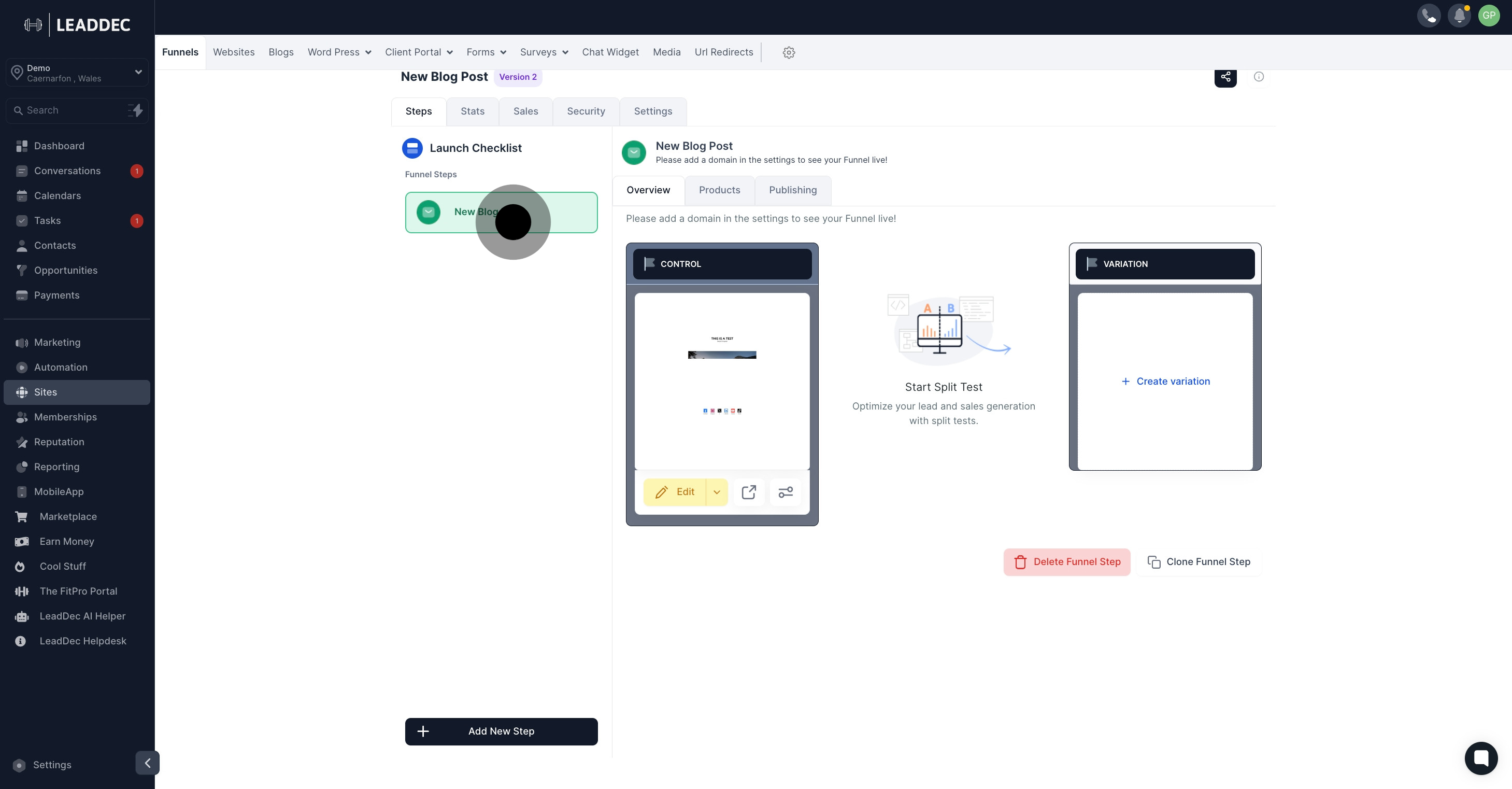 3 Click on "New Blog Post".