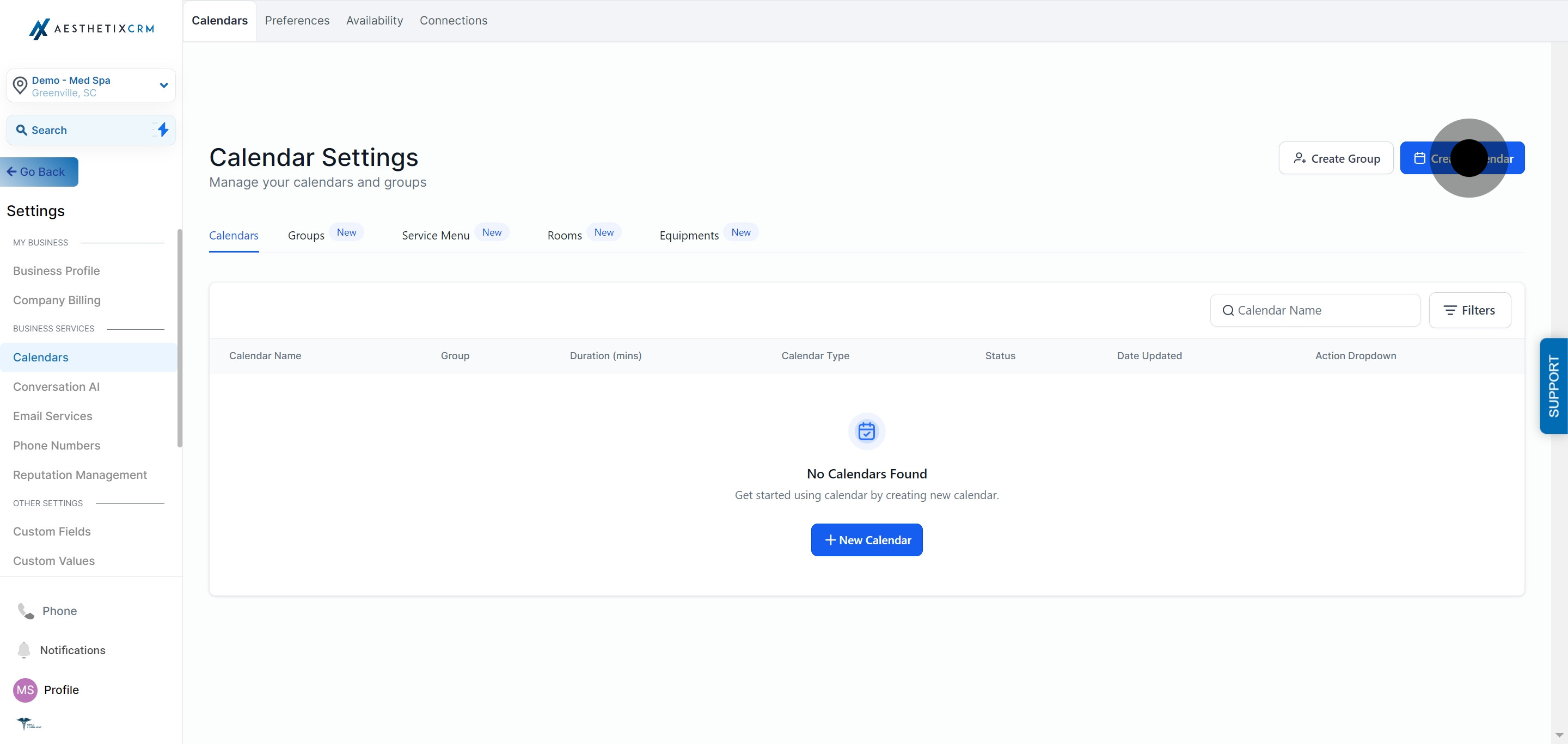 3 Click on "Create Calendar".