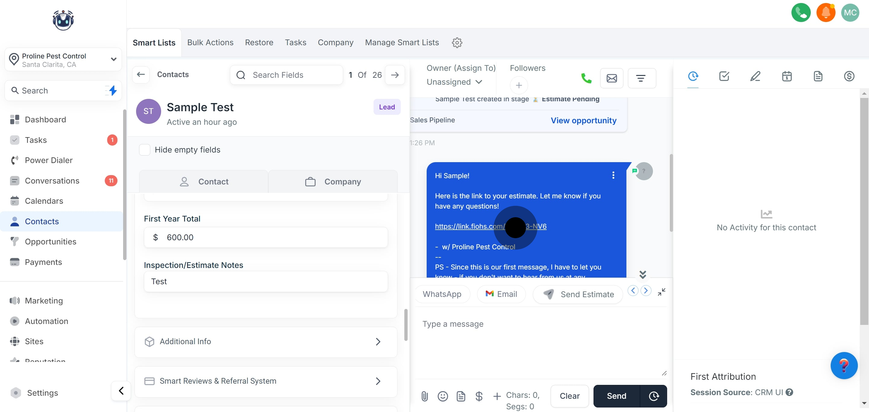14 After that, click on "Hi Sample! Here is the link to your estimate. Let me know if...".