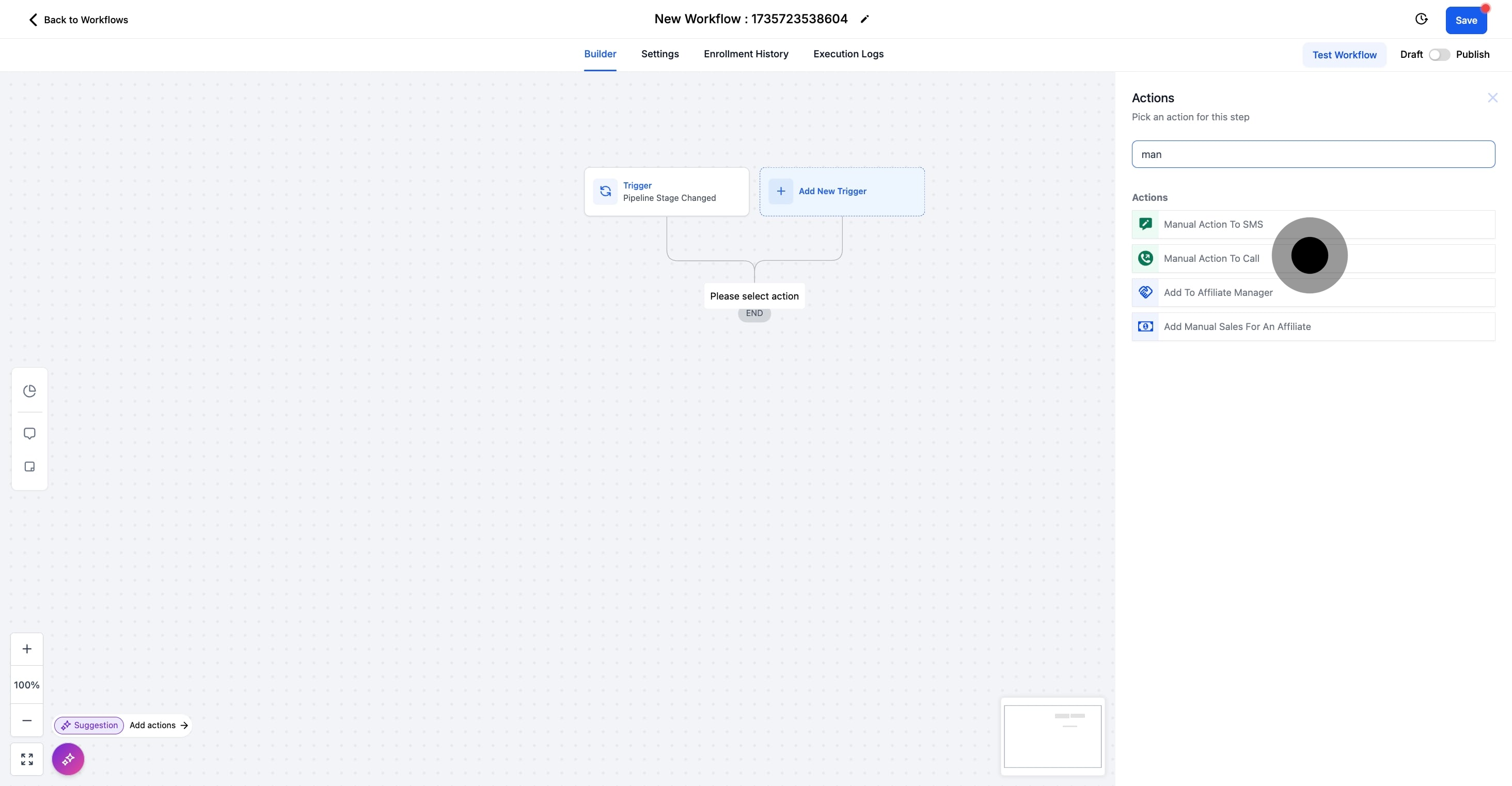 4 Once that's done, click on "Manual Action To Call".