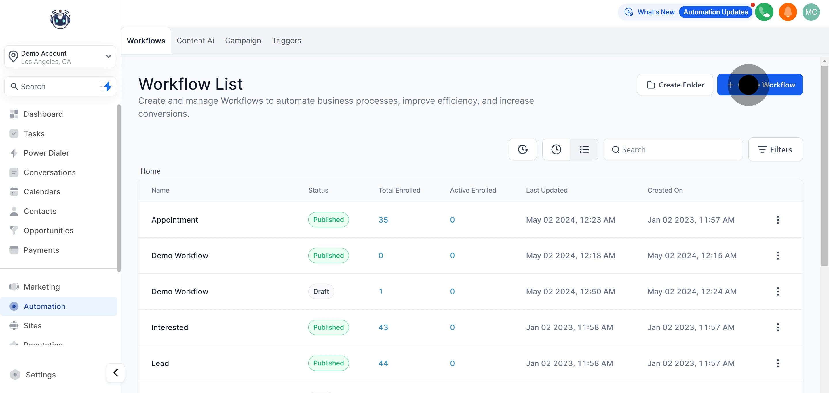 2 Following that, click on "Create Workflow".