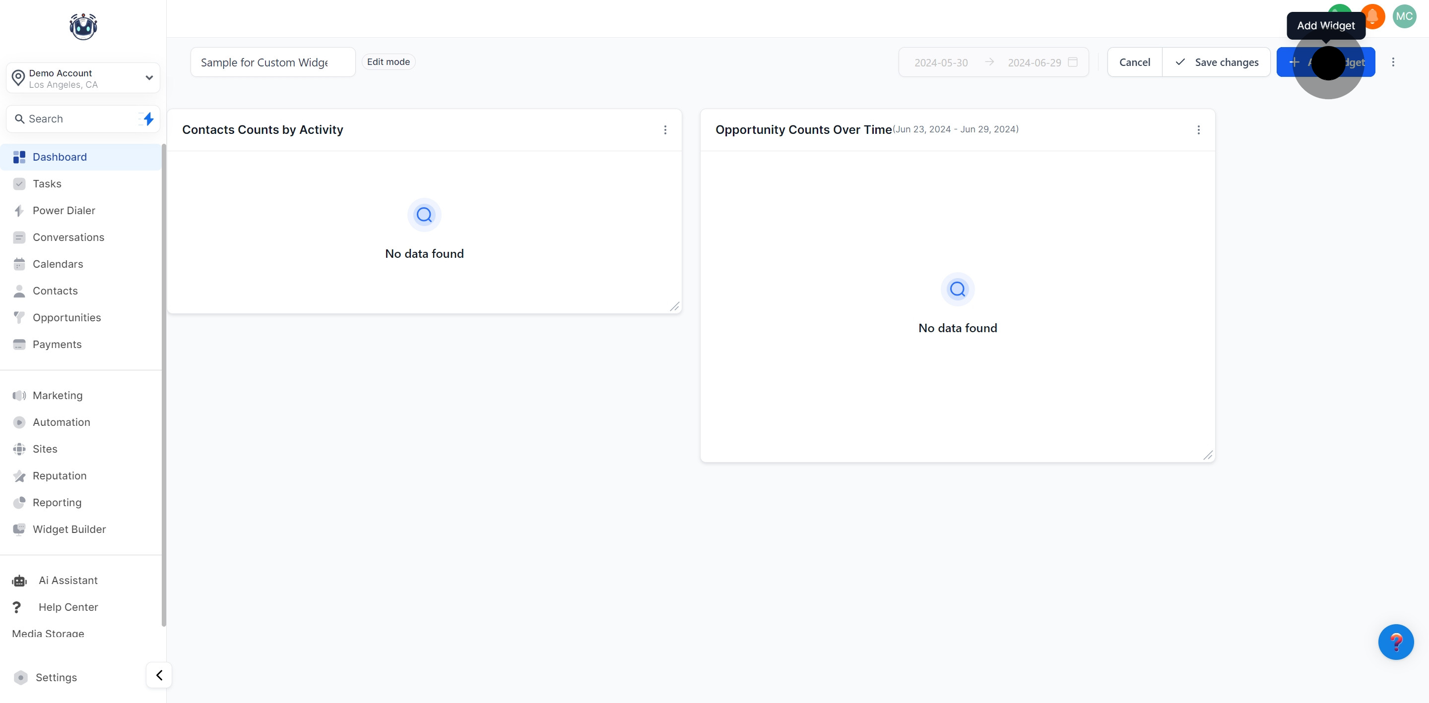 3 Click on "Add Widget".