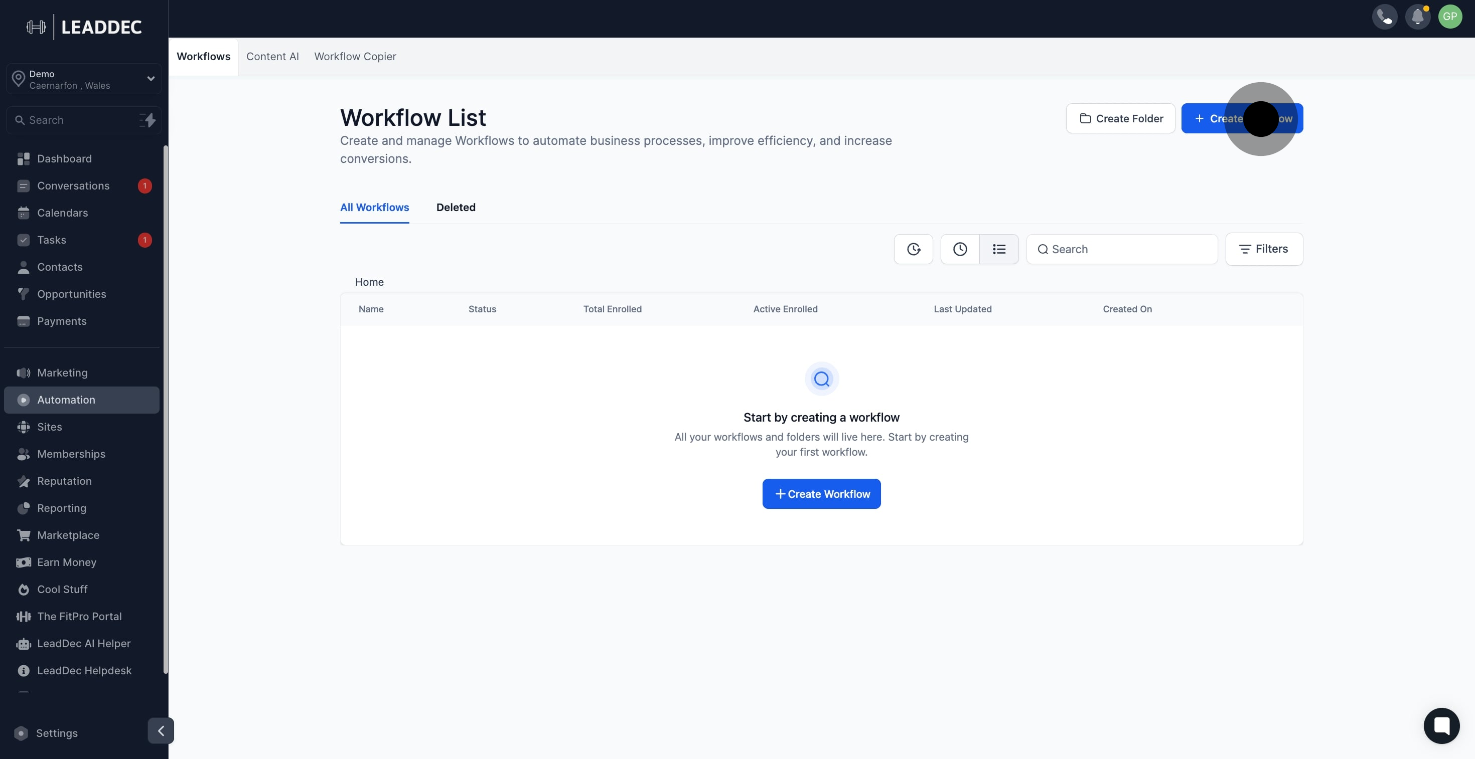 2 Following that, click on "Create Workflow".