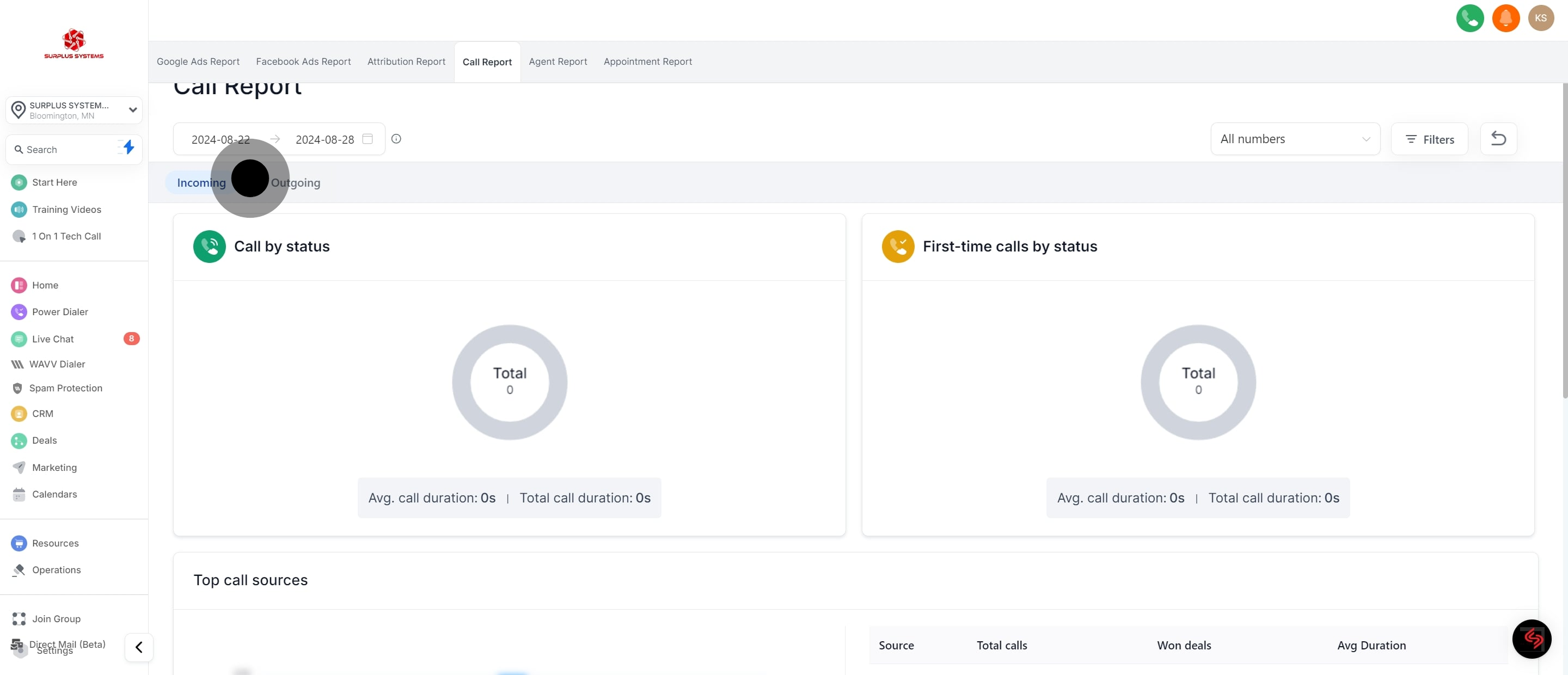 7 Click on "Call by status".