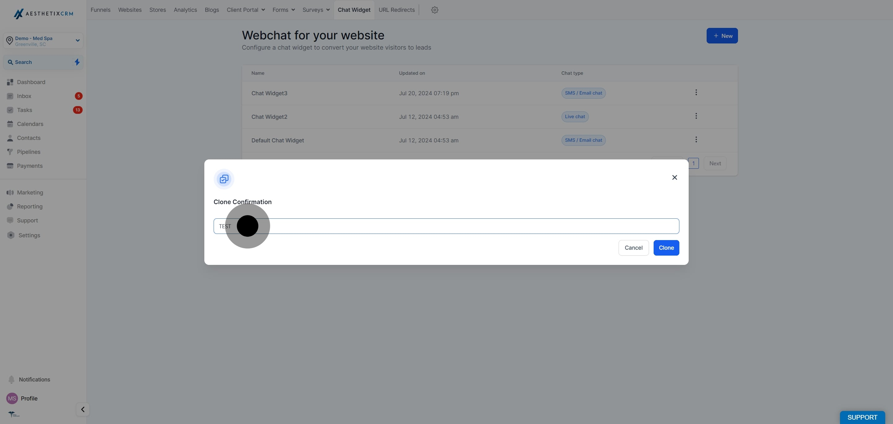 5 Click on "Clone".