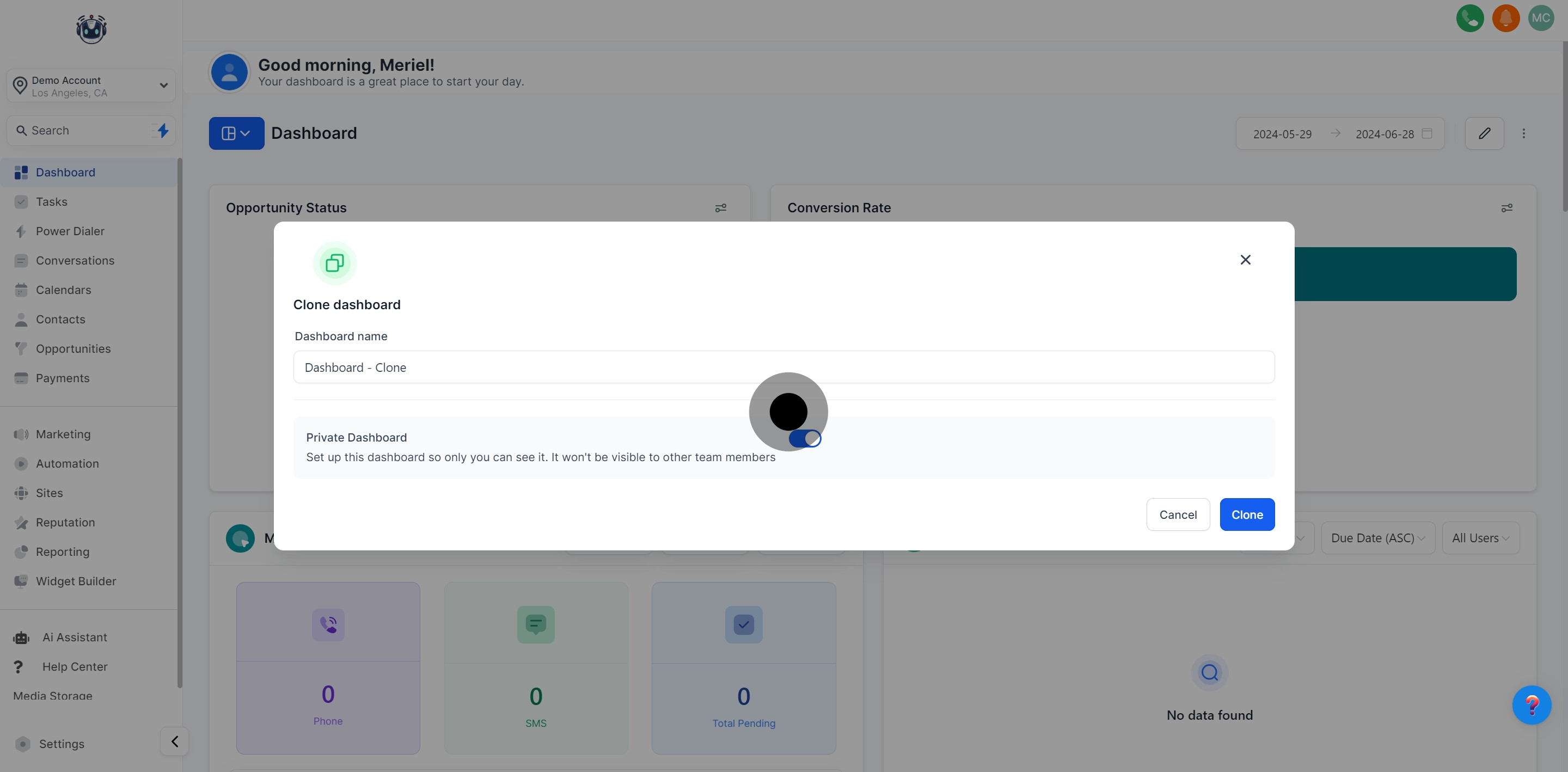 3 Next up, click on "Clone dashboard".