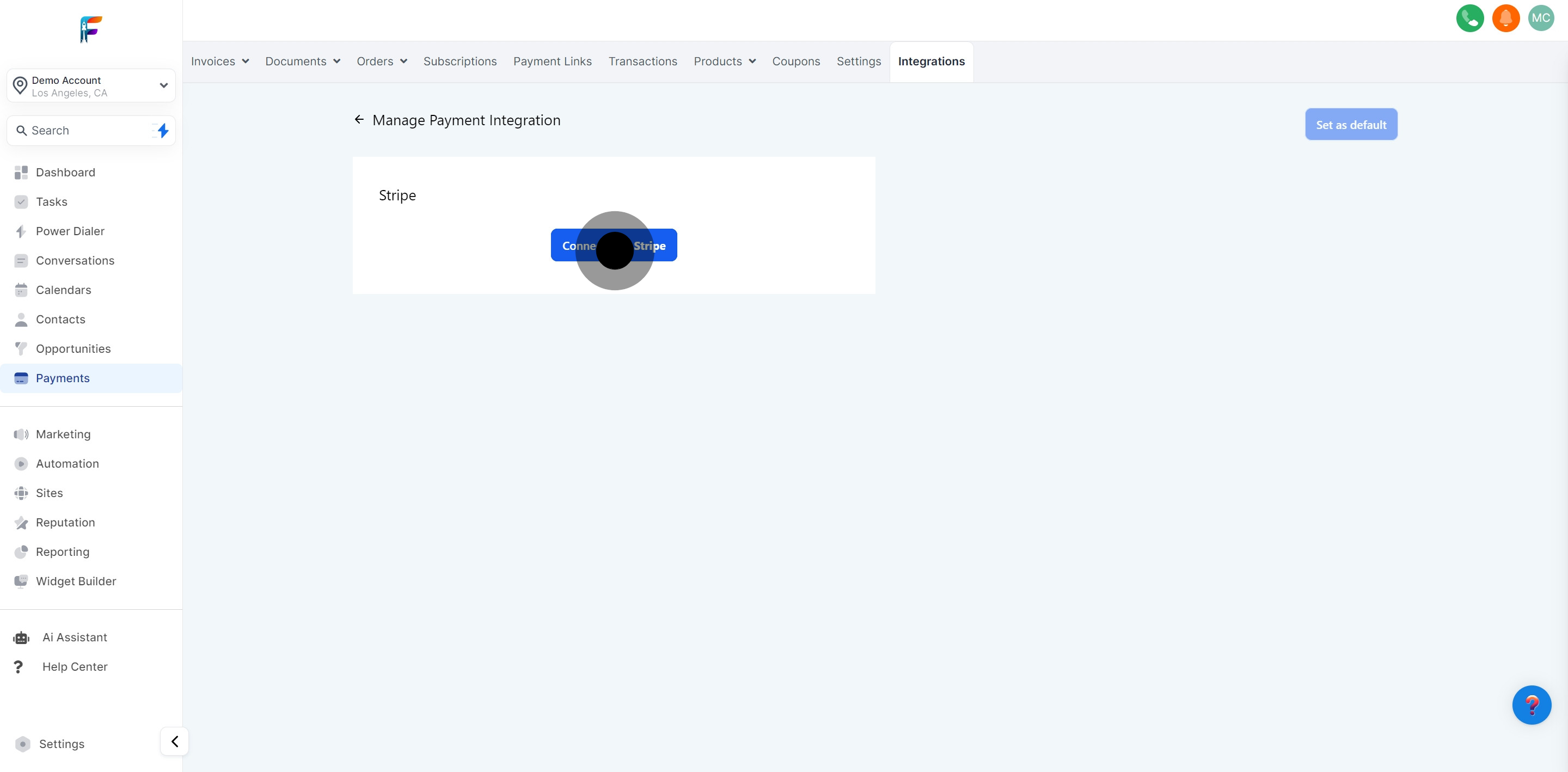 4 Now, click on "Connect with Stripe".