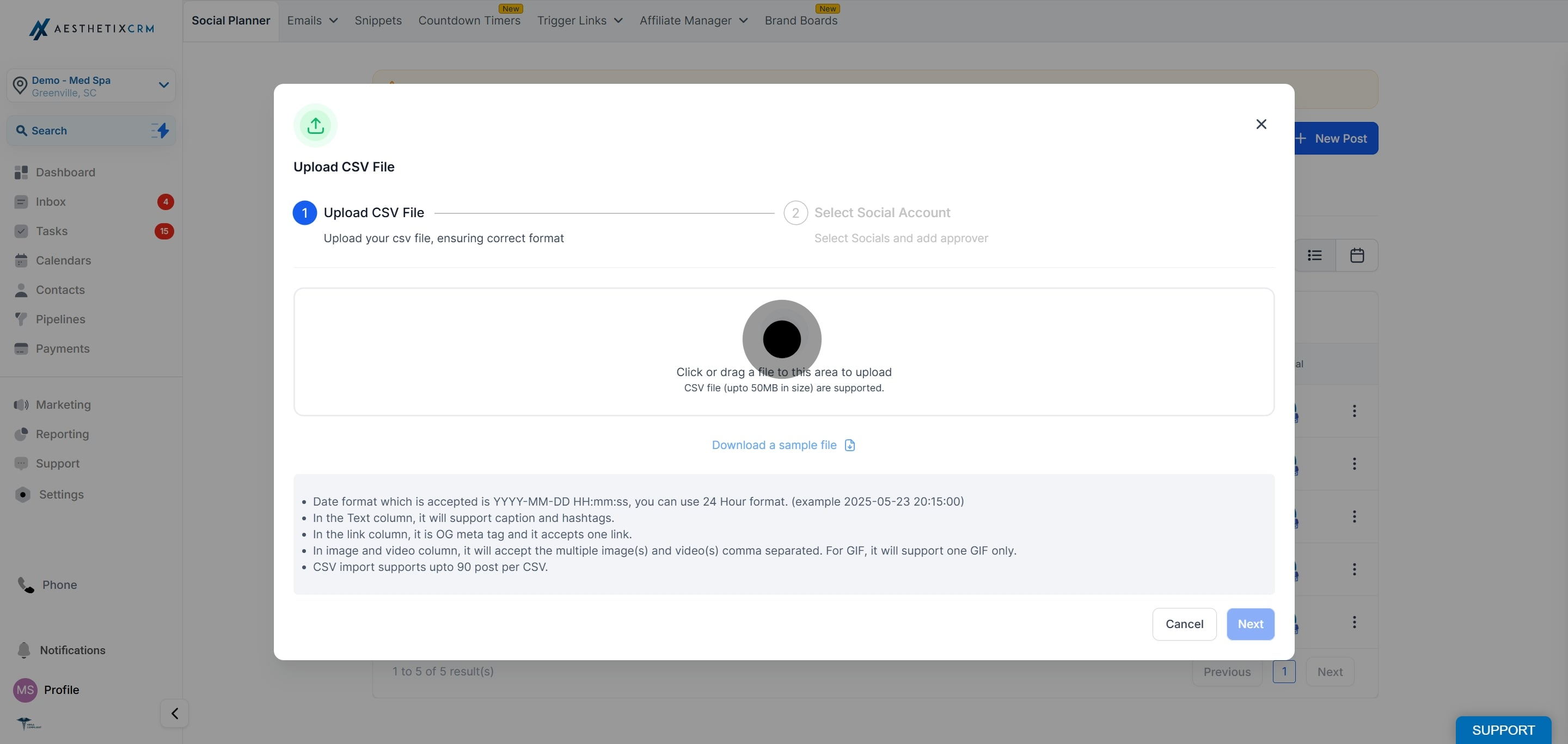 5 Click on "Upload from CSV".