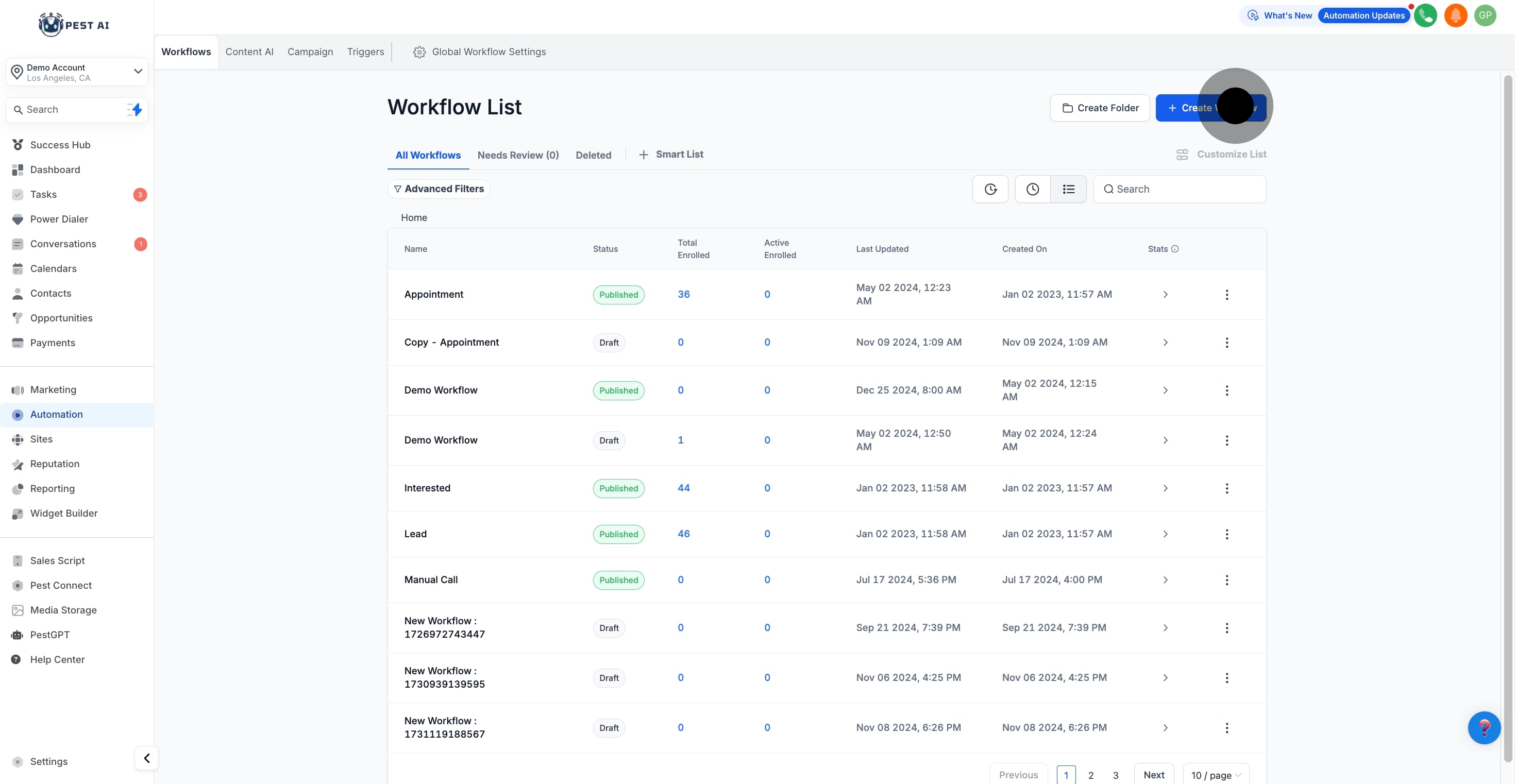 2 Click on "Create Workflow".