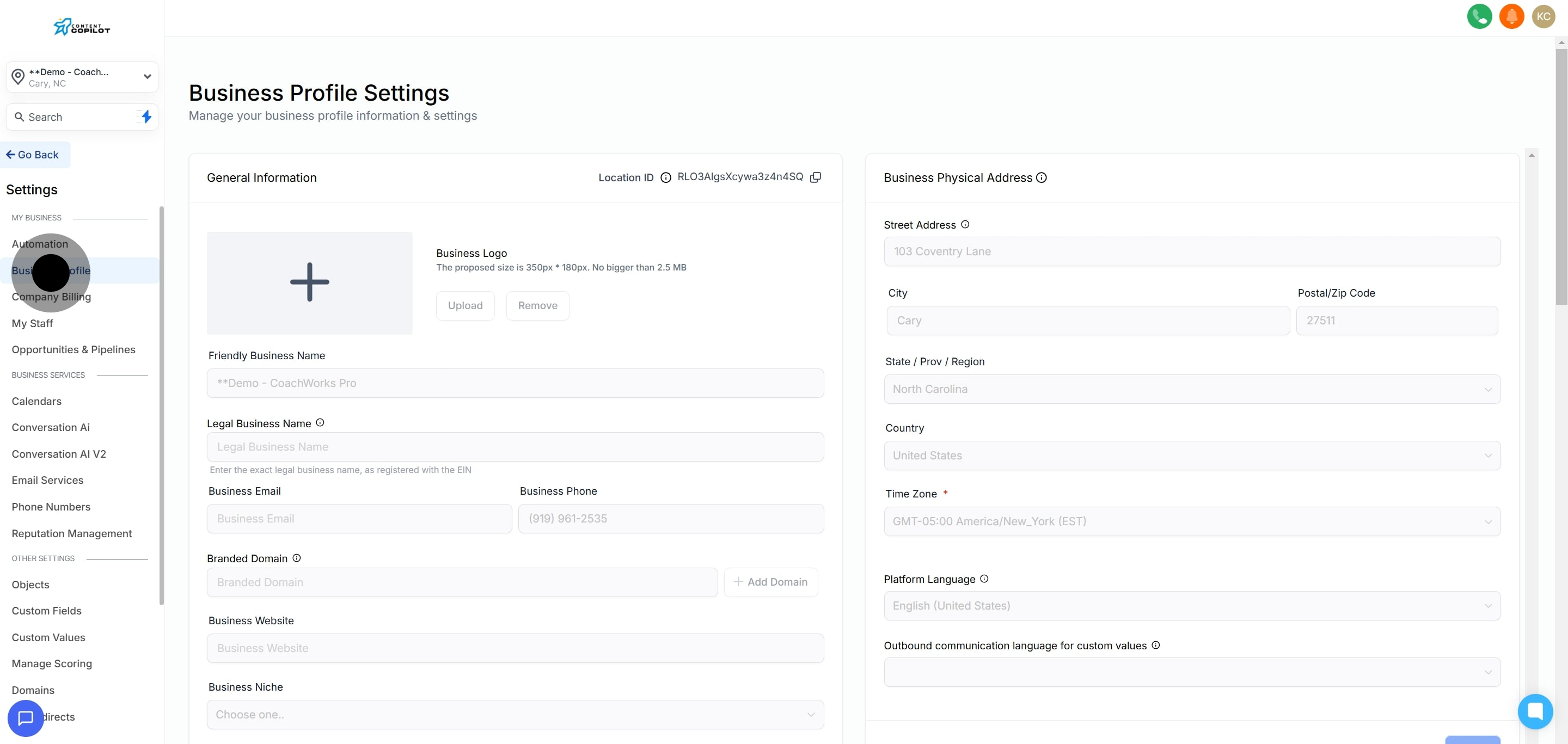 2 Once that's done, click on "Business Profile".