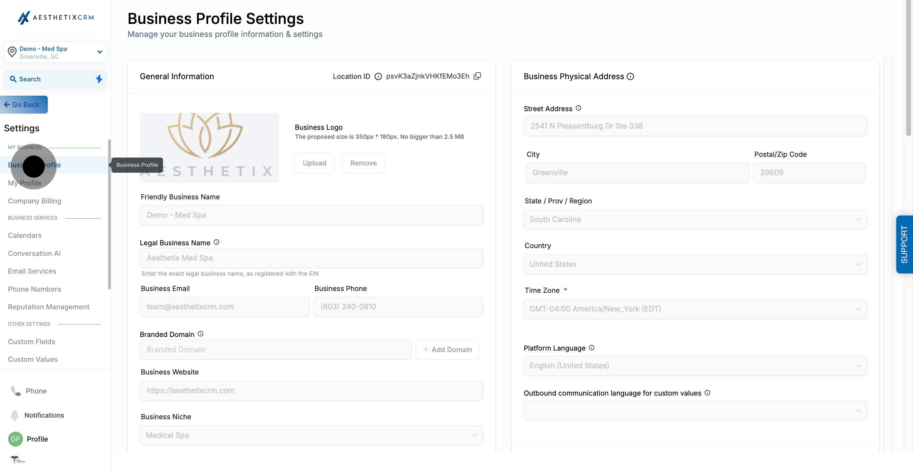 2 Next, click on "Business Profile".