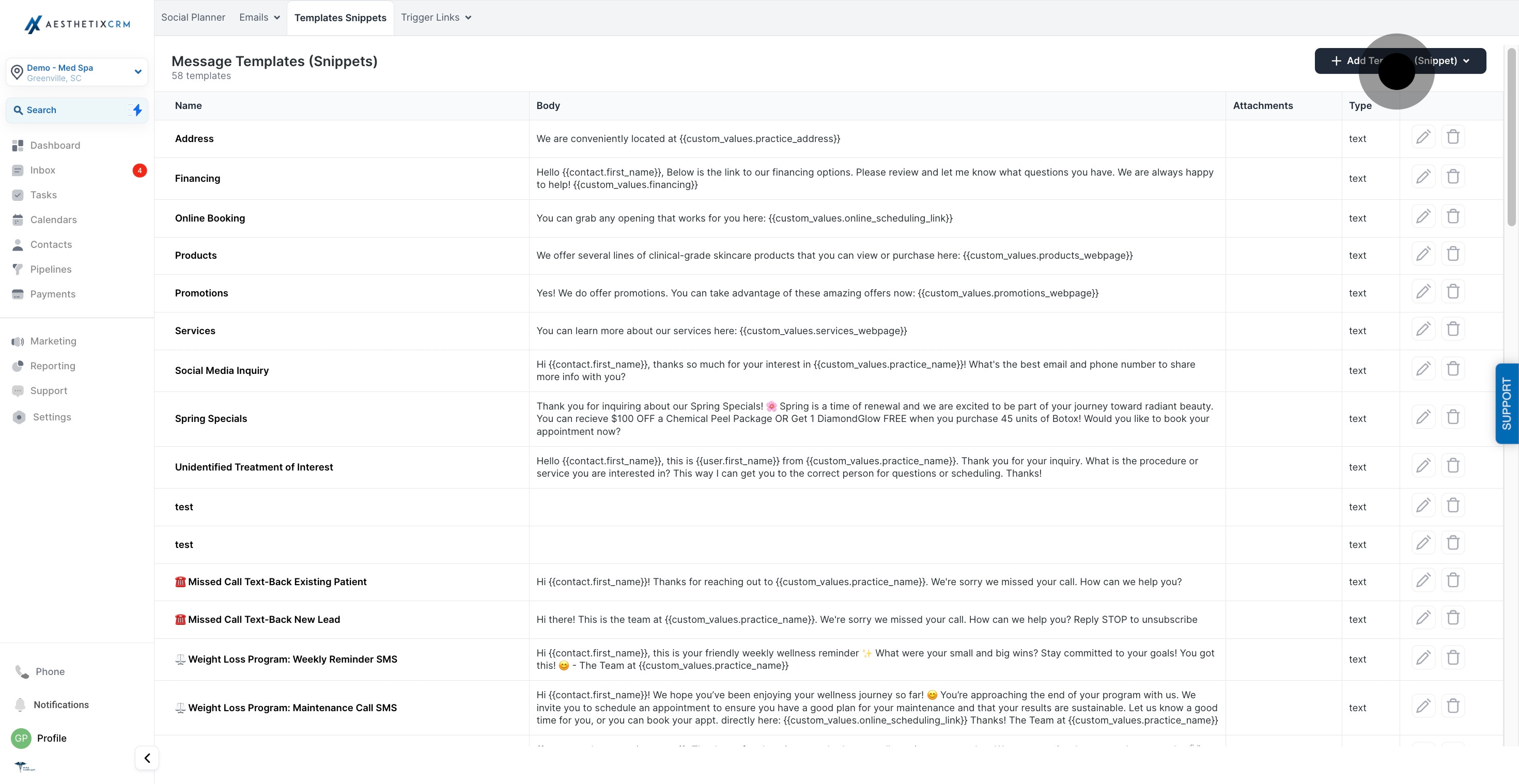 6 Afterwards, click on "Add Template (Snippet)".