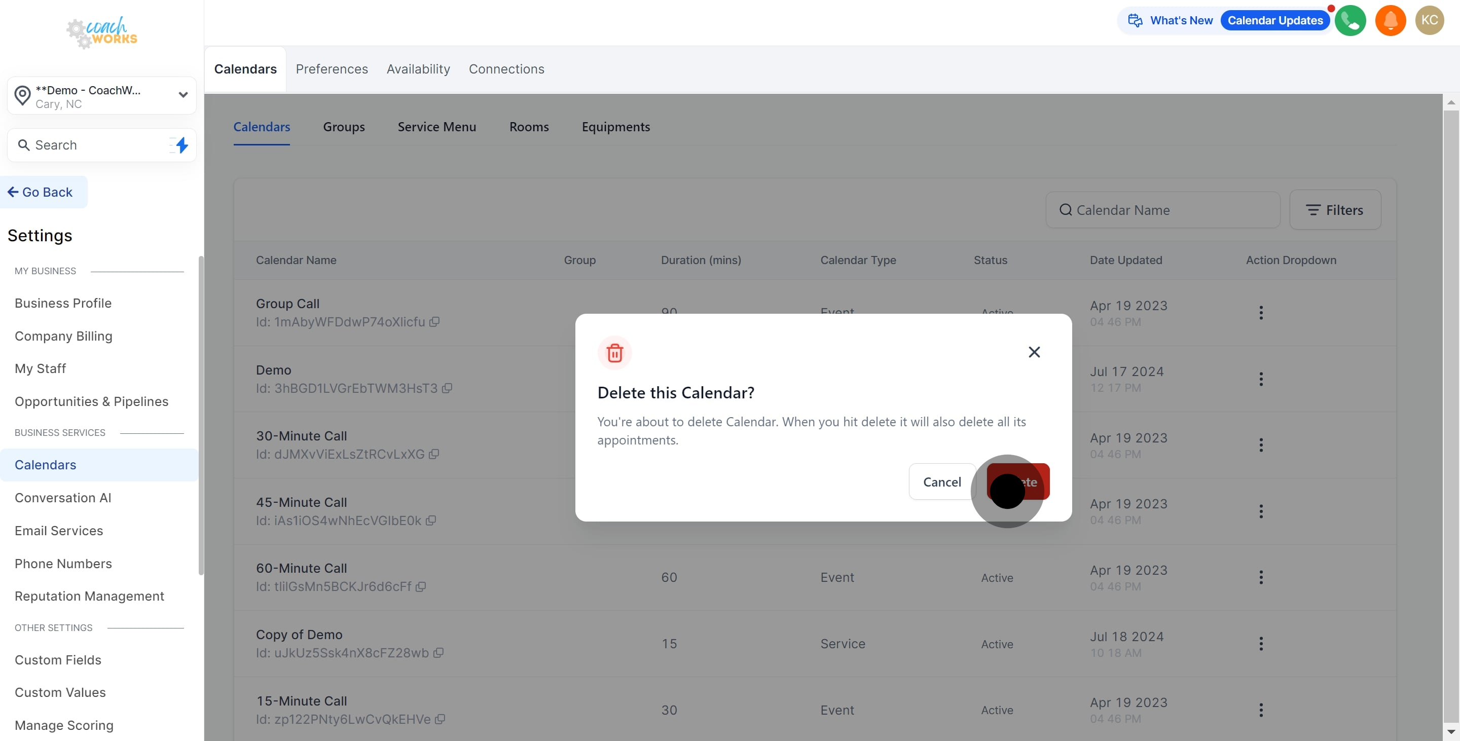 5 Click on "Delete".