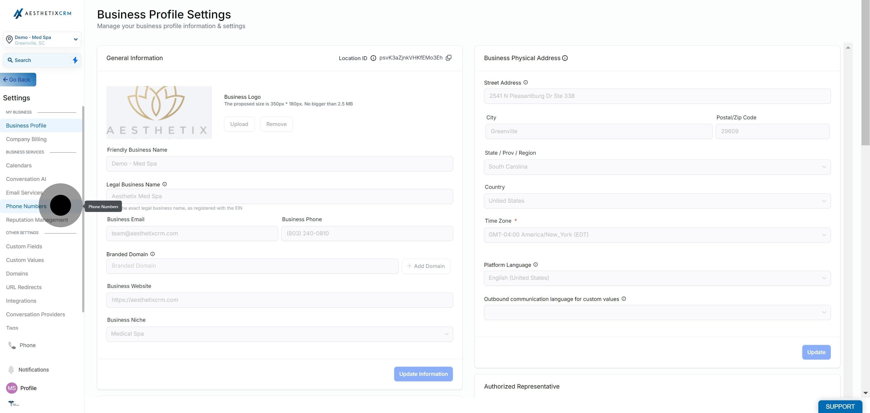 2 Click on "Phone Numbers".