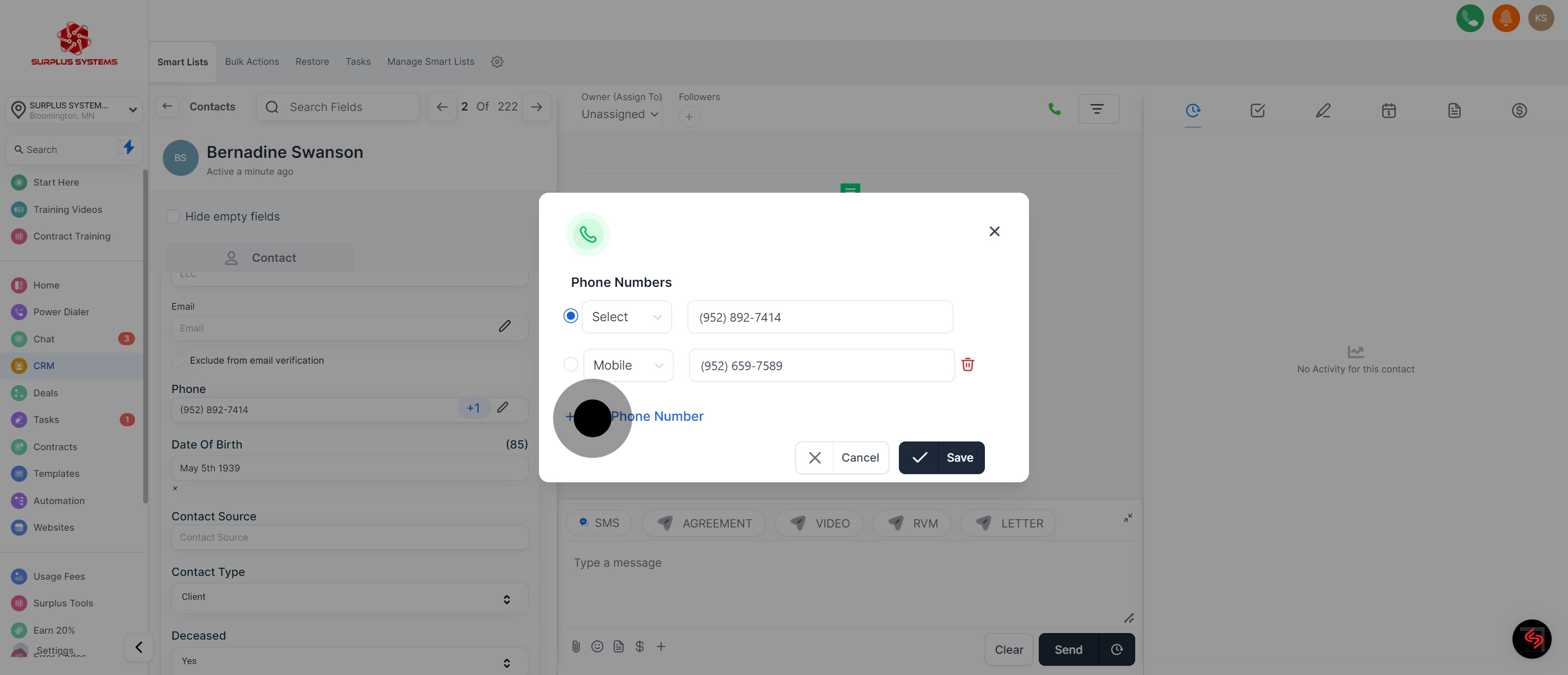 5 Click on "Add Phone Number".