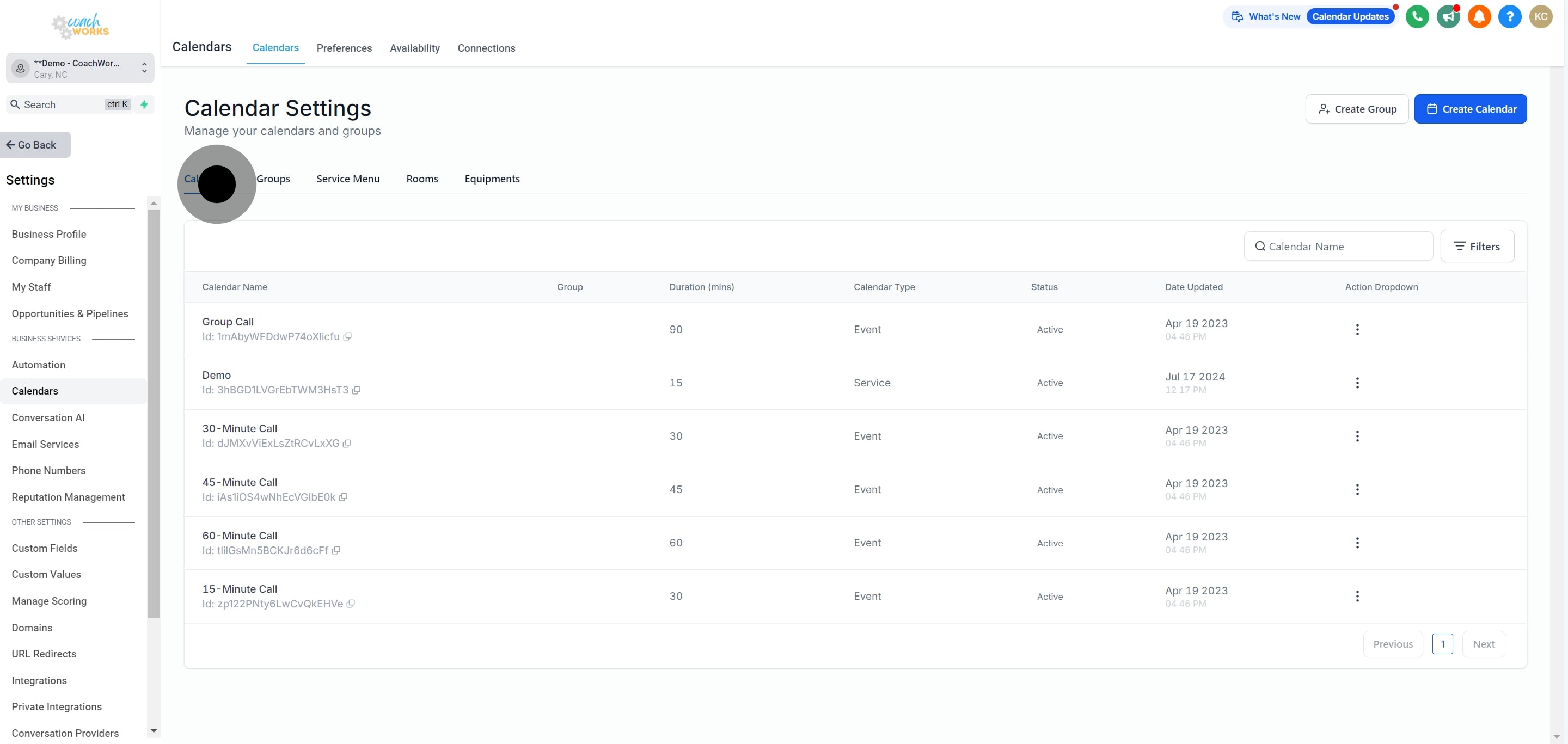 3 Once that's done, click on "Calendars".