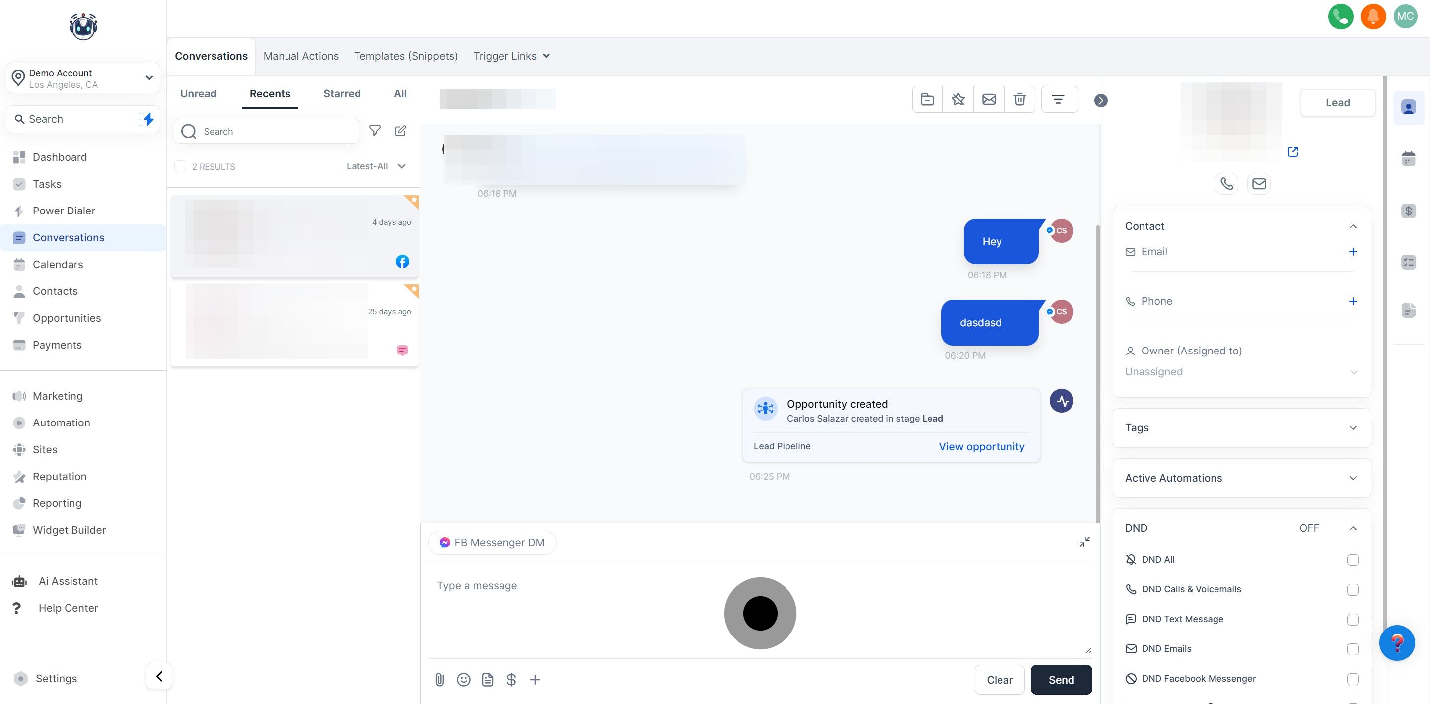 2 Click on "FB Messenger DM".