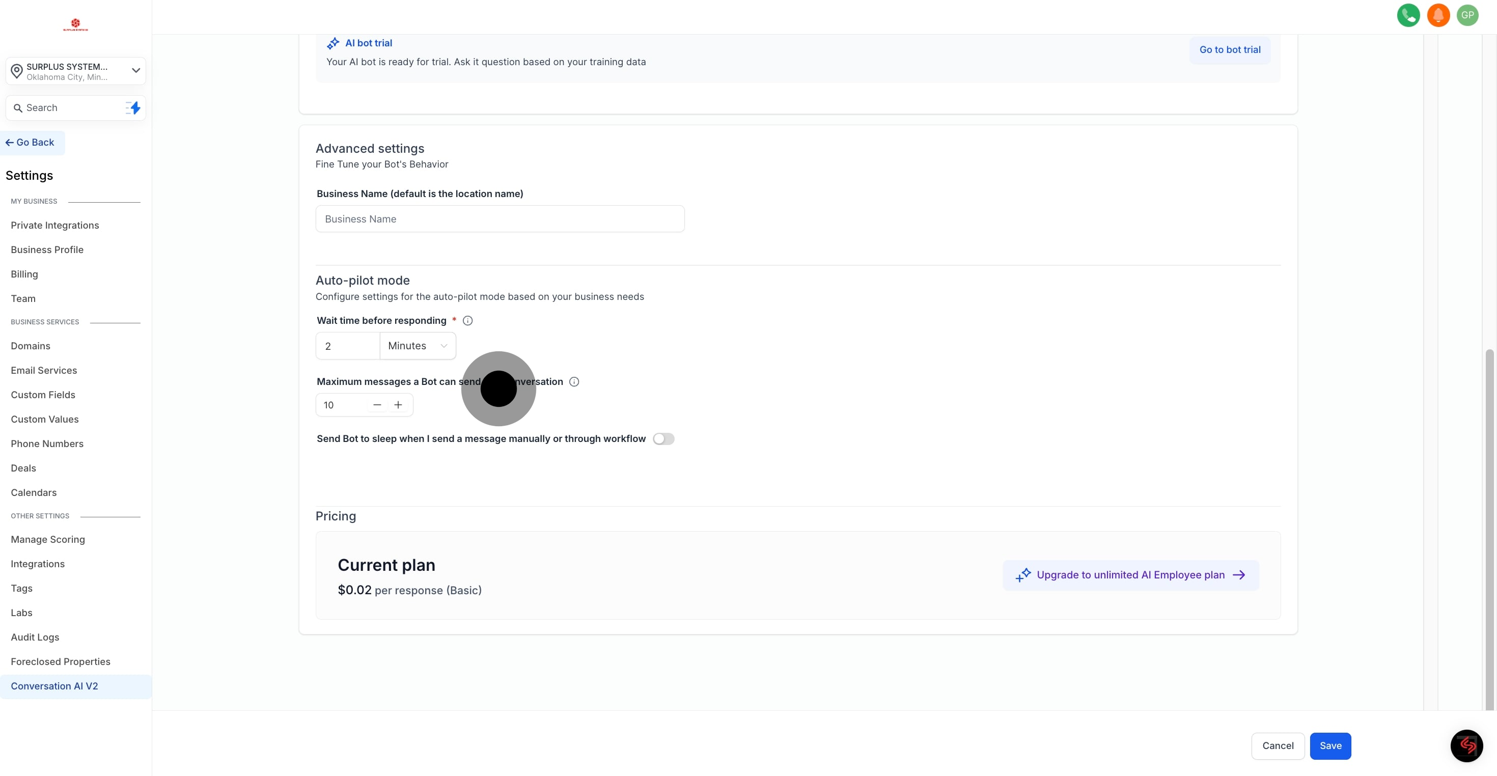 9 Afterwards, click on "Maximum messages a Bot can send in a Conversation".