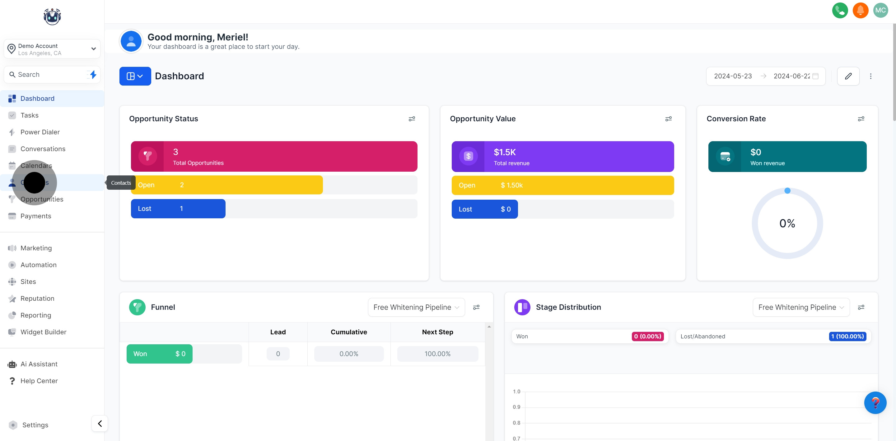 1 Click on "Contacts".