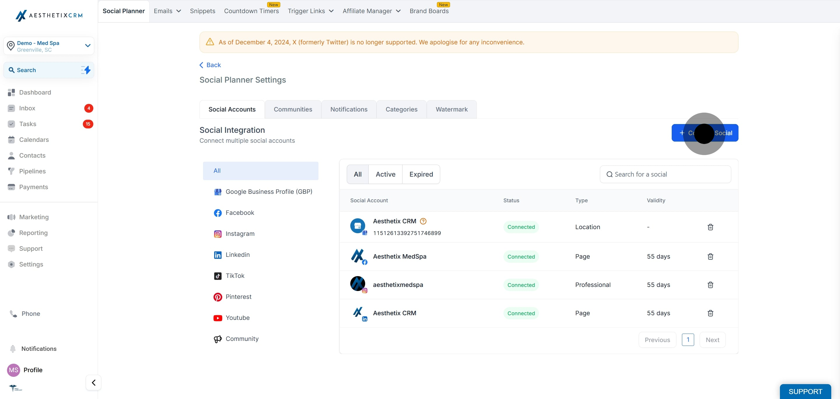 4 Click on "Connect Social".